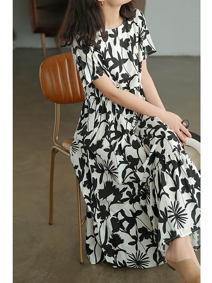 Enyra | Zomerse katoenen zomerjurk met ronde hals en bloemenprint voor dames met een grotere maat
