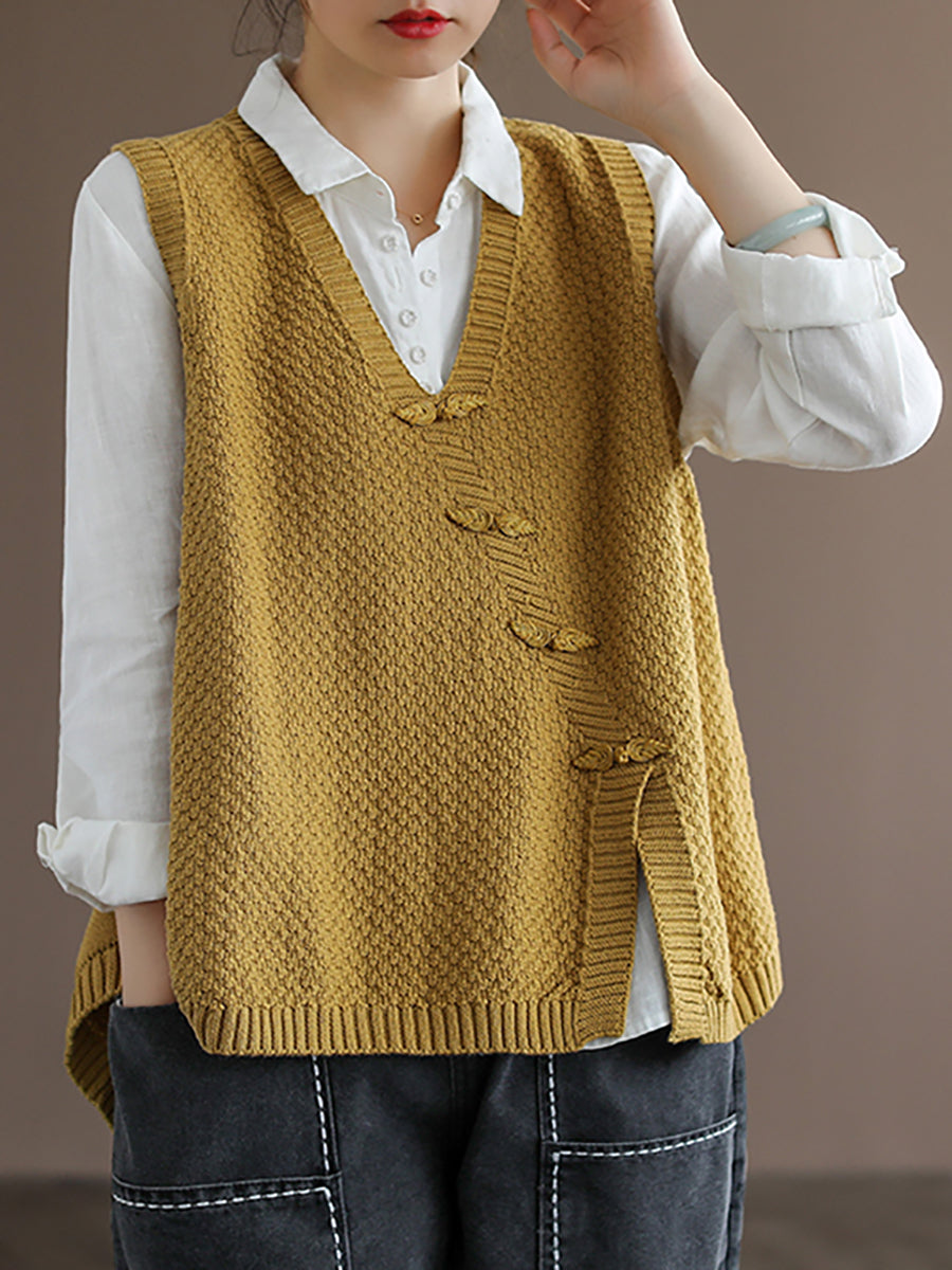 Velorae | Gebreid vest voor dames in grote maten – Katoenen vest met knopen