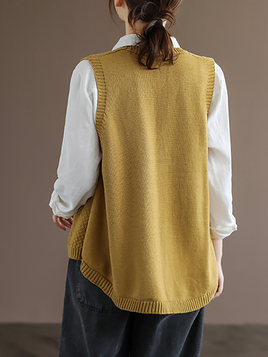 Velorae | Gebreid vest voor dames in grote maten – Katoenen vest met knopen