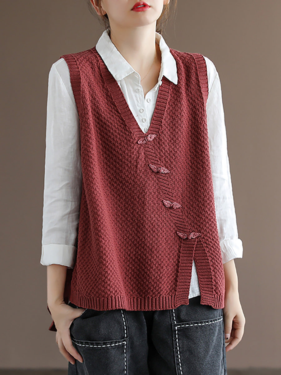 Velorae | Gebreid vest voor dames in grote maten – Katoenen vest met knopen