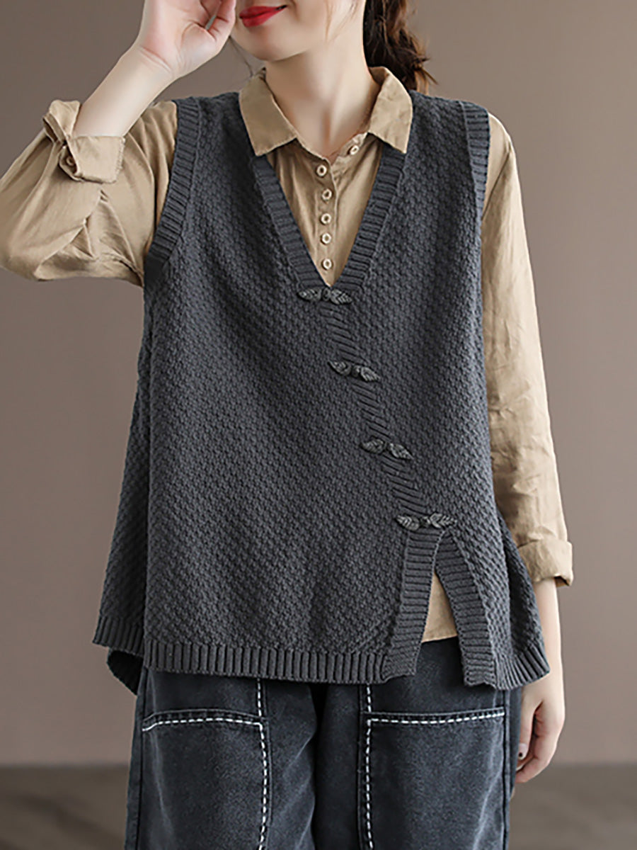 Velorae | Gebreid vest voor dames in grote maten – Katoenen vest met knopen