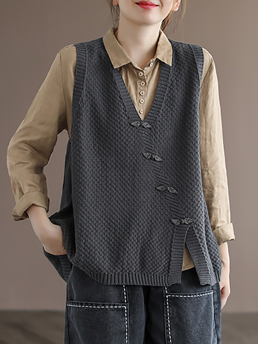 Velorae | Gebreid vest voor dames in grote maten – Katoenen vest met knopen