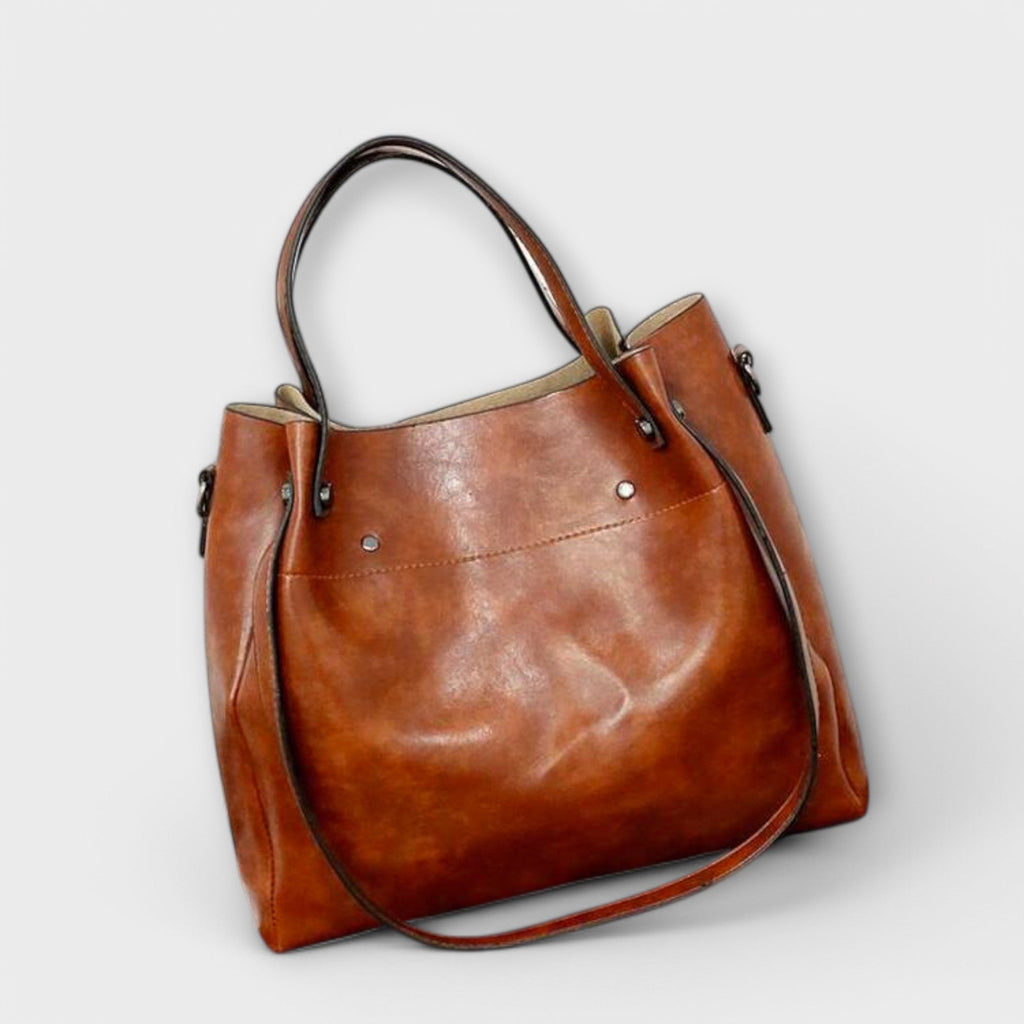 Bagvana | Ensemble de 4 pièces en cuir vintage – sac à main, sac bandoulière, portefeuille et trousse pour femme