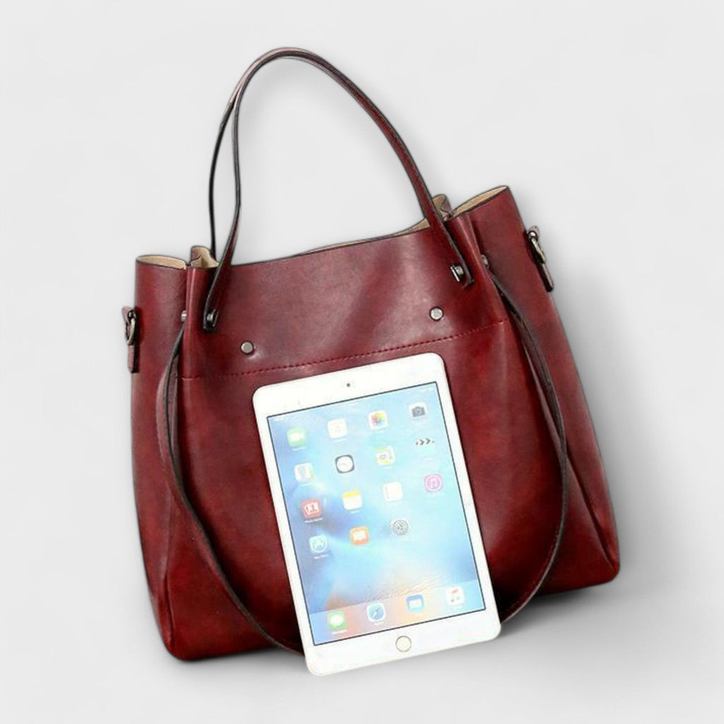 Bagvana | Ensemble de 4 pièces en cuir vintage – sac à main, sac bandoulière, portefeuille et trousse pour femme