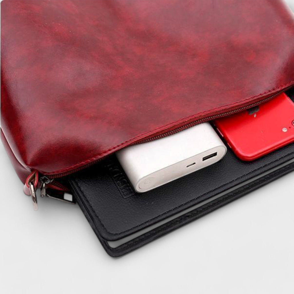 Bagvana | Ensemble de 4 pièces en cuir vintage – sac à main, sac bandoulière, portefeuille et trousse pour femme