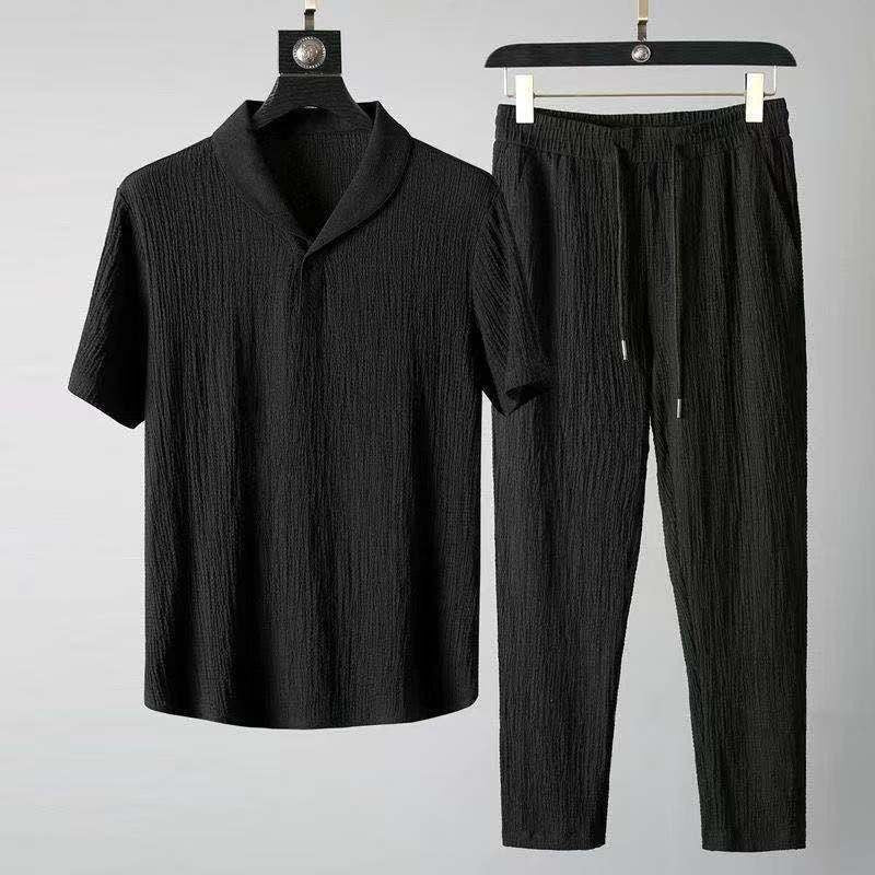 Evgeni | Ensemble décontracté pour homme en coton-lin respirant - chemise à manches courtes et pantalon