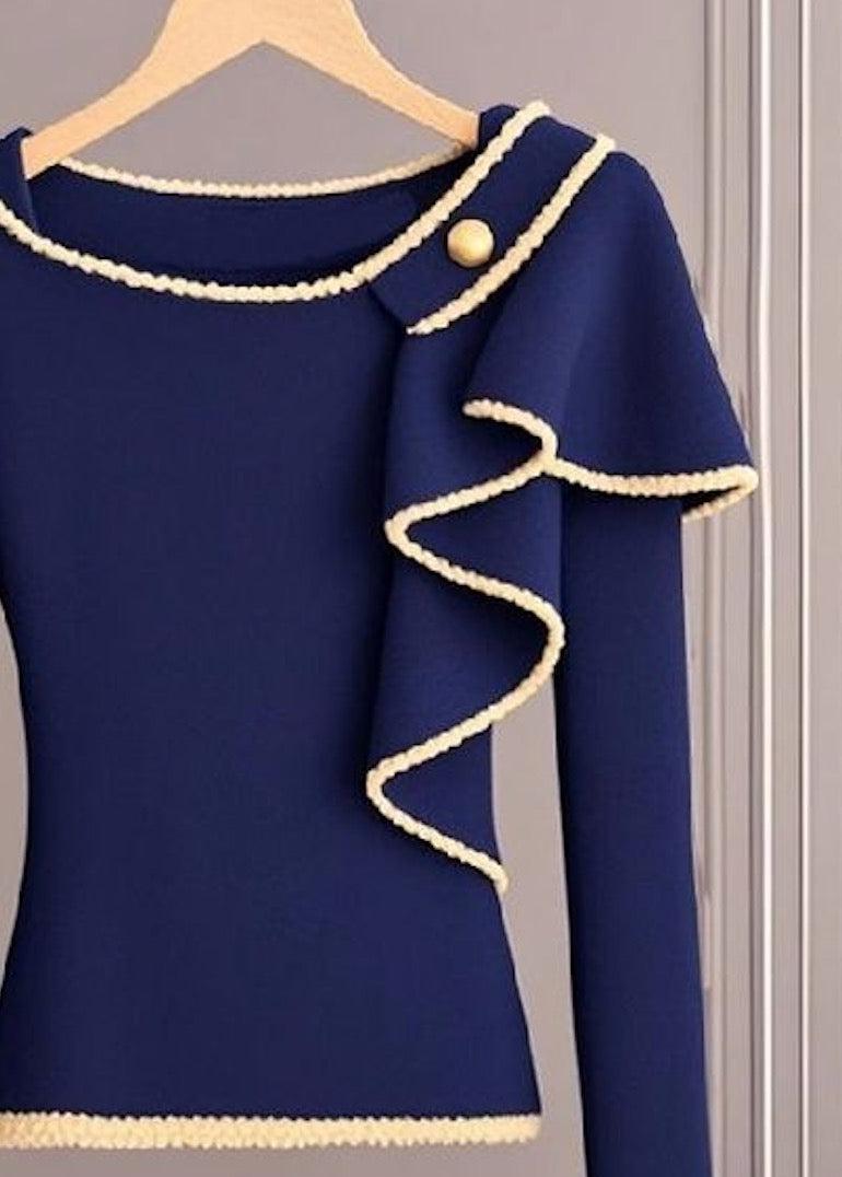 Aseria | Pull bleu en maille pour femme – pull doux et décontracté à manches longues