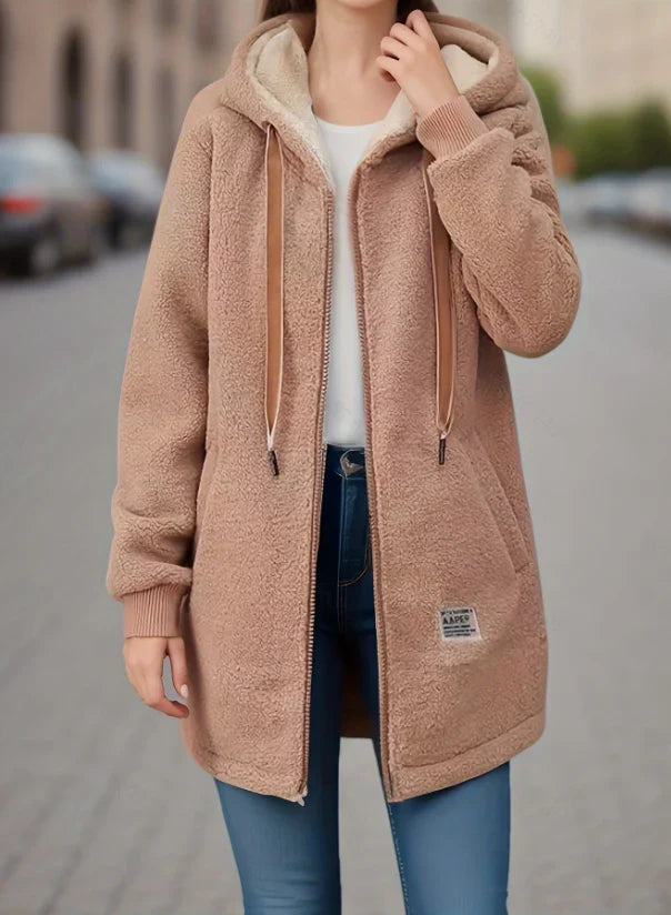 Quinley | Veste à capuche en polaire sherpa pour femme – Veste d'hiver chaude et confortable