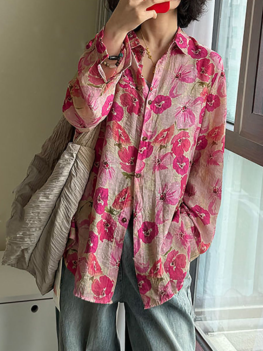 Jelyra | Zomerblouse met bloemenprint in grote maten – Kunstzinnige, casual top met omgeslagen kraag voor dames