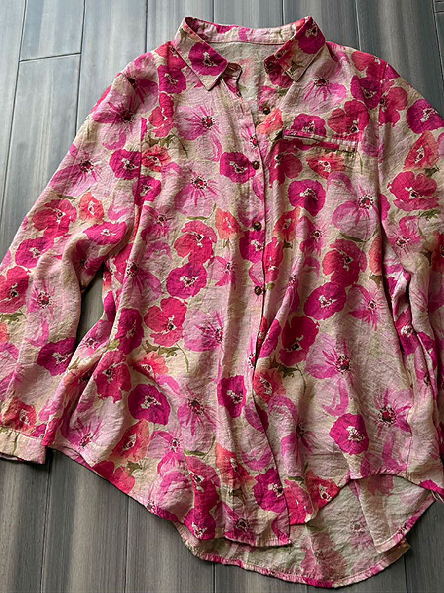 Jelyra | Zomerblouse met bloemenprint in grote maten – Kunstzinnige, casual top met omgeslagen kraag voor dames