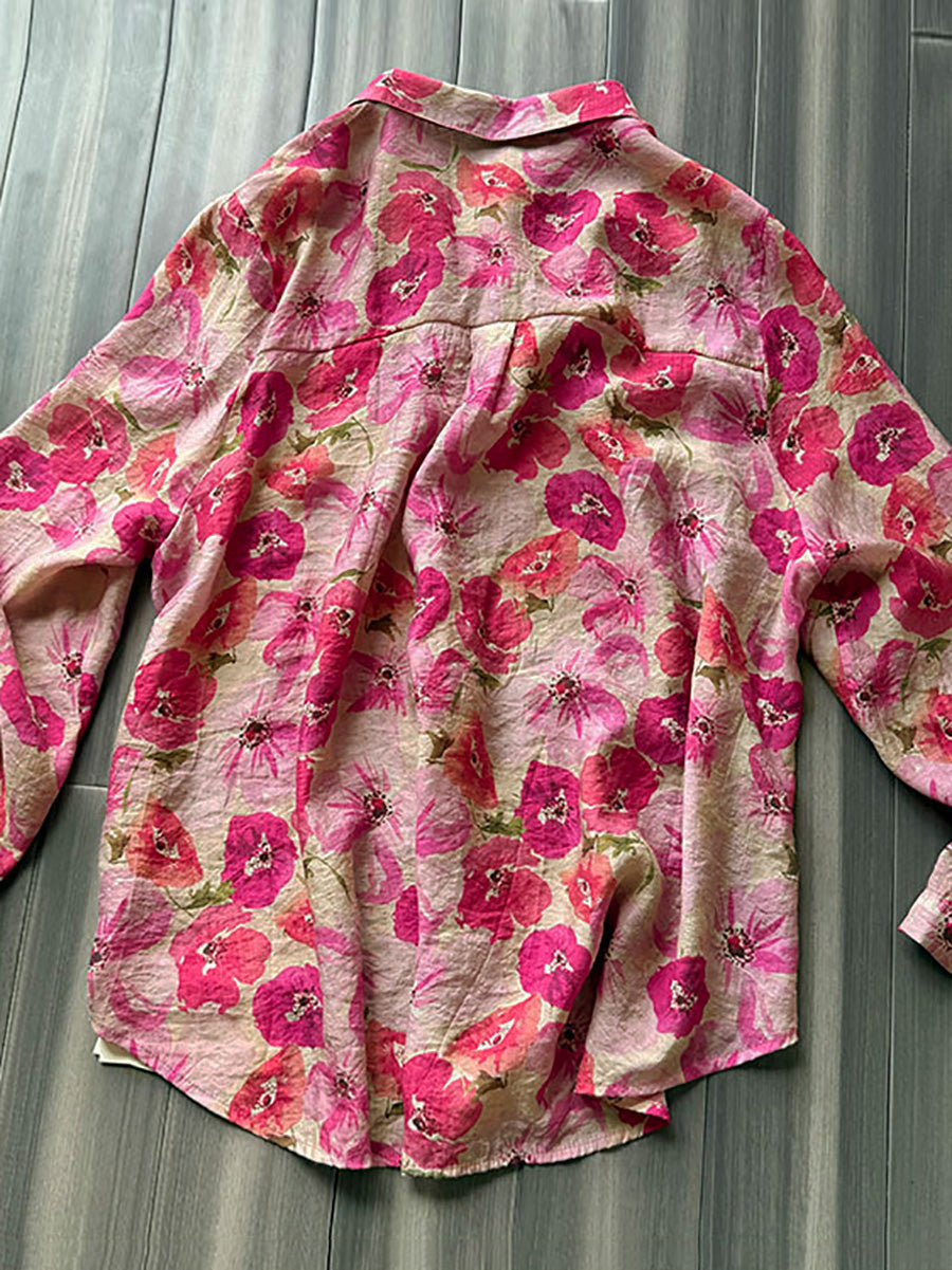 Jelyra | Zomerblouse met bloemenprint in grote maten – Kunstzinnige, casual top met omgeslagen kraag voor dames