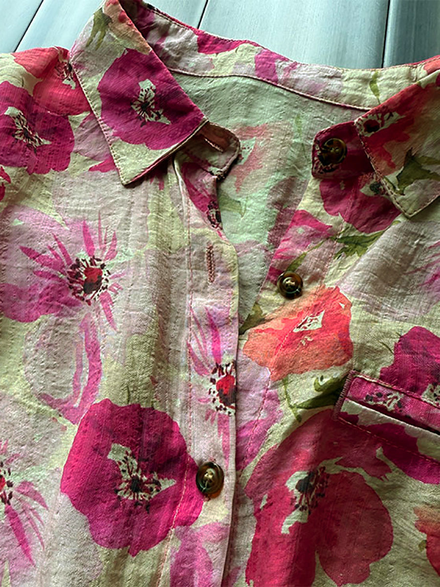 Jelyra | Zomerblouse met bloemenprint in grote maten – Kunstzinnige, casual top met omgeslagen kraag voor dames
