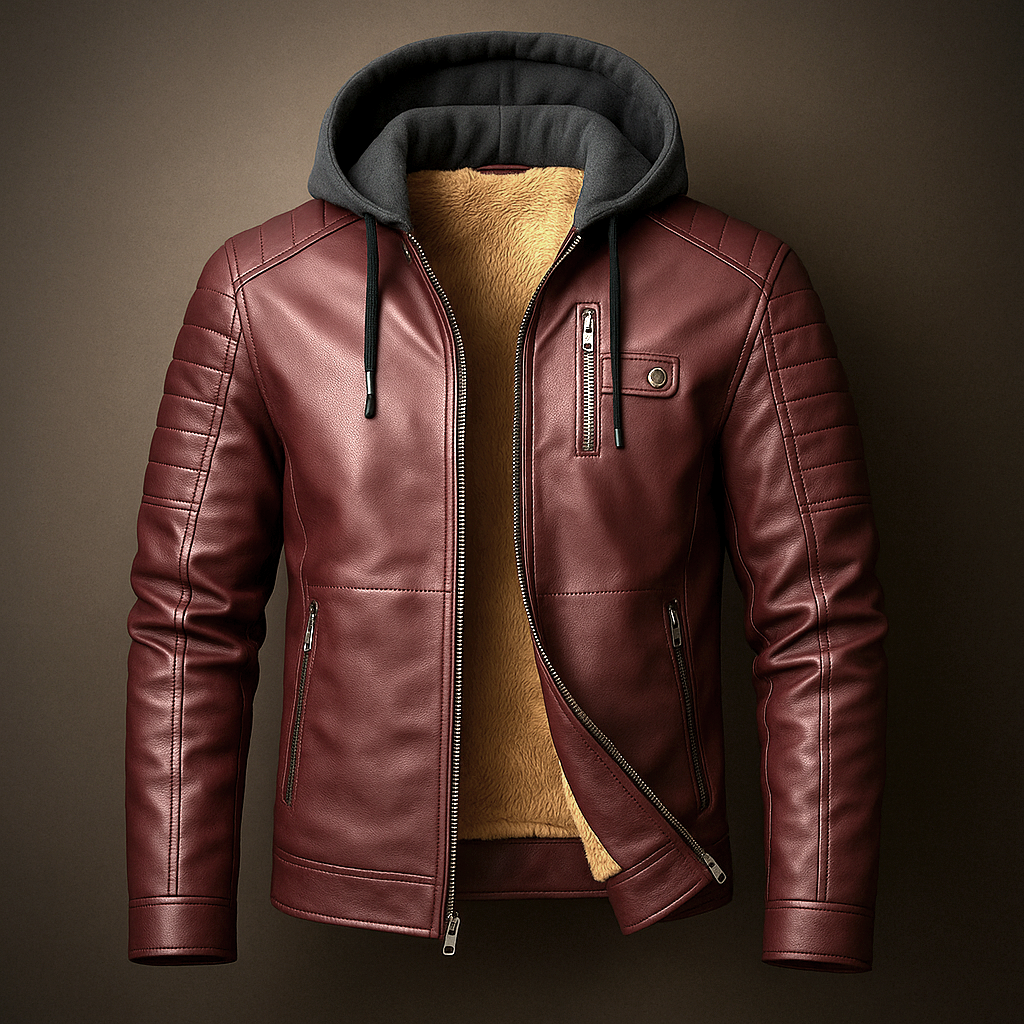 Eryk | Herenleren jas met capuchon, fleecevoering, casual streetwear, buitenkleding voor alle seizoenen
