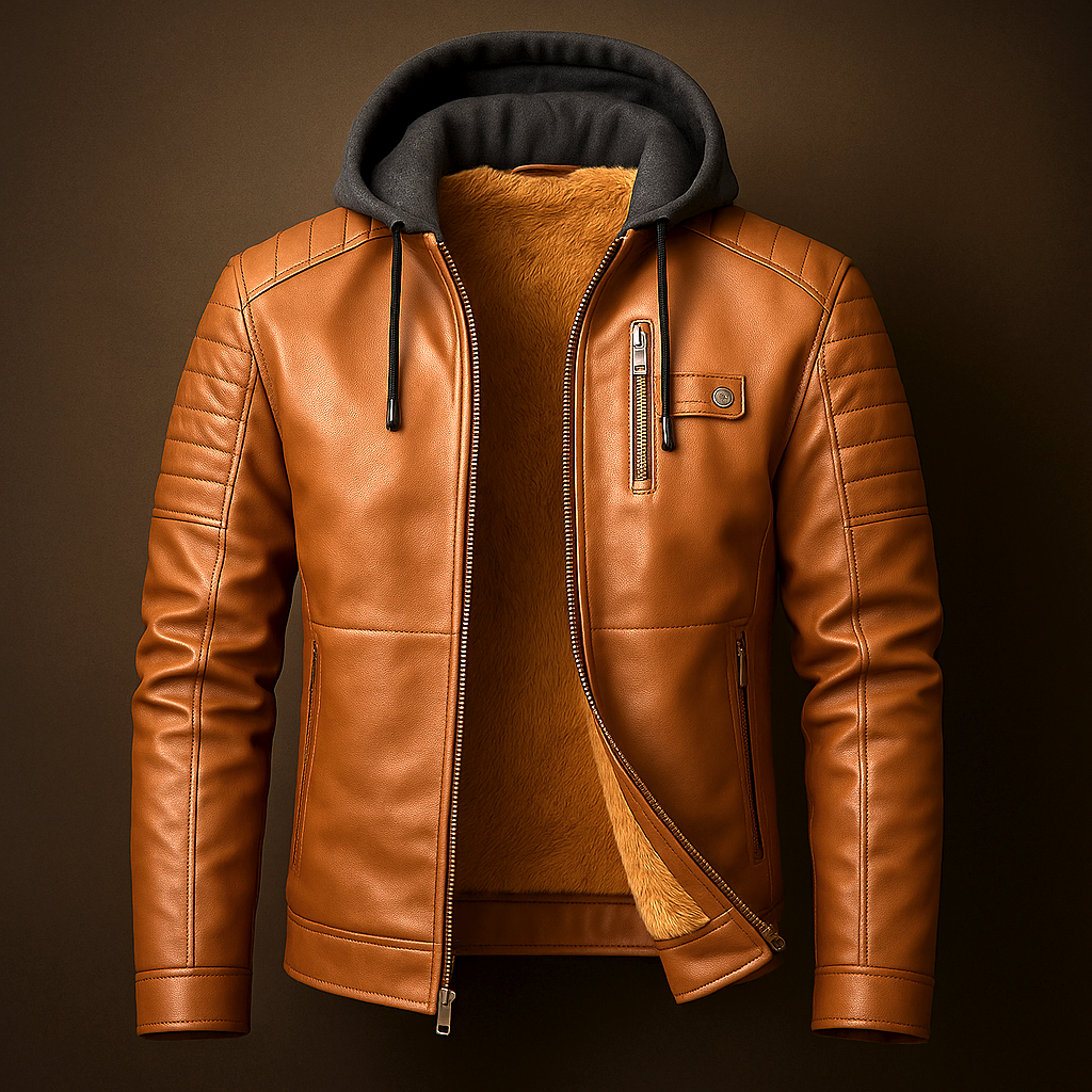 Eryk | Herenleren jas met capuchon, fleecevoering, casual streetwear, buitenkleding voor alle seizoenen