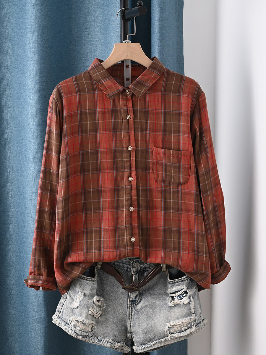 Relvyn | Kunstzinnige geruite katoenen top voor dames – Casual lenteblouse met lange mouwen