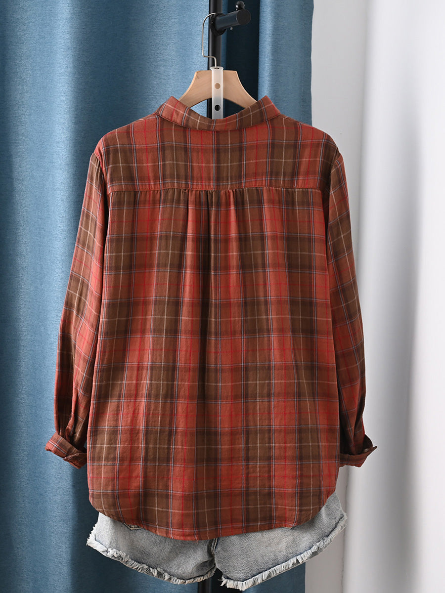 Relvyn | Kunstzinnige geruite katoenen top voor dames – Casual lenteblouse met lange mouwen