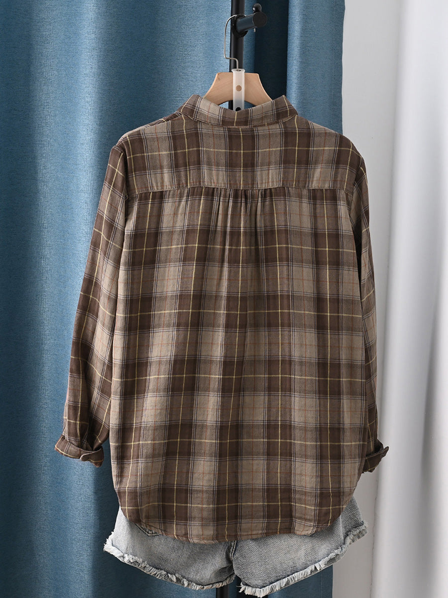 Relvyn | Kunstzinnige geruite katoenen top voor dames – Casual lenteblouse met lange mouwen