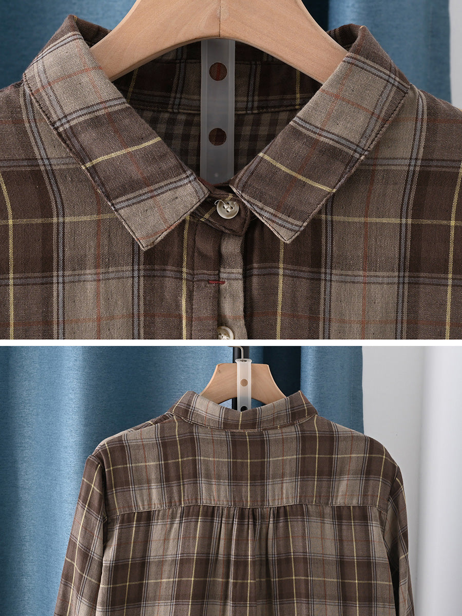 Relvyn | Kunstzinnige geruite katoenen top voor dames – Casual lenteblouse met lange mouwen