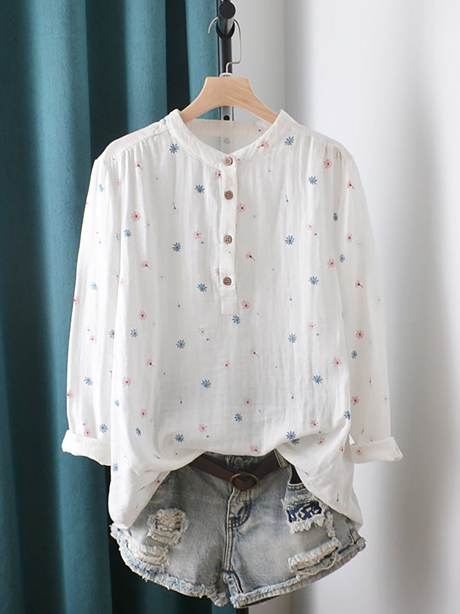 Kynara | Lente-top met bloemenprint voor dames in grote maten – Blouse met opstaande kraag