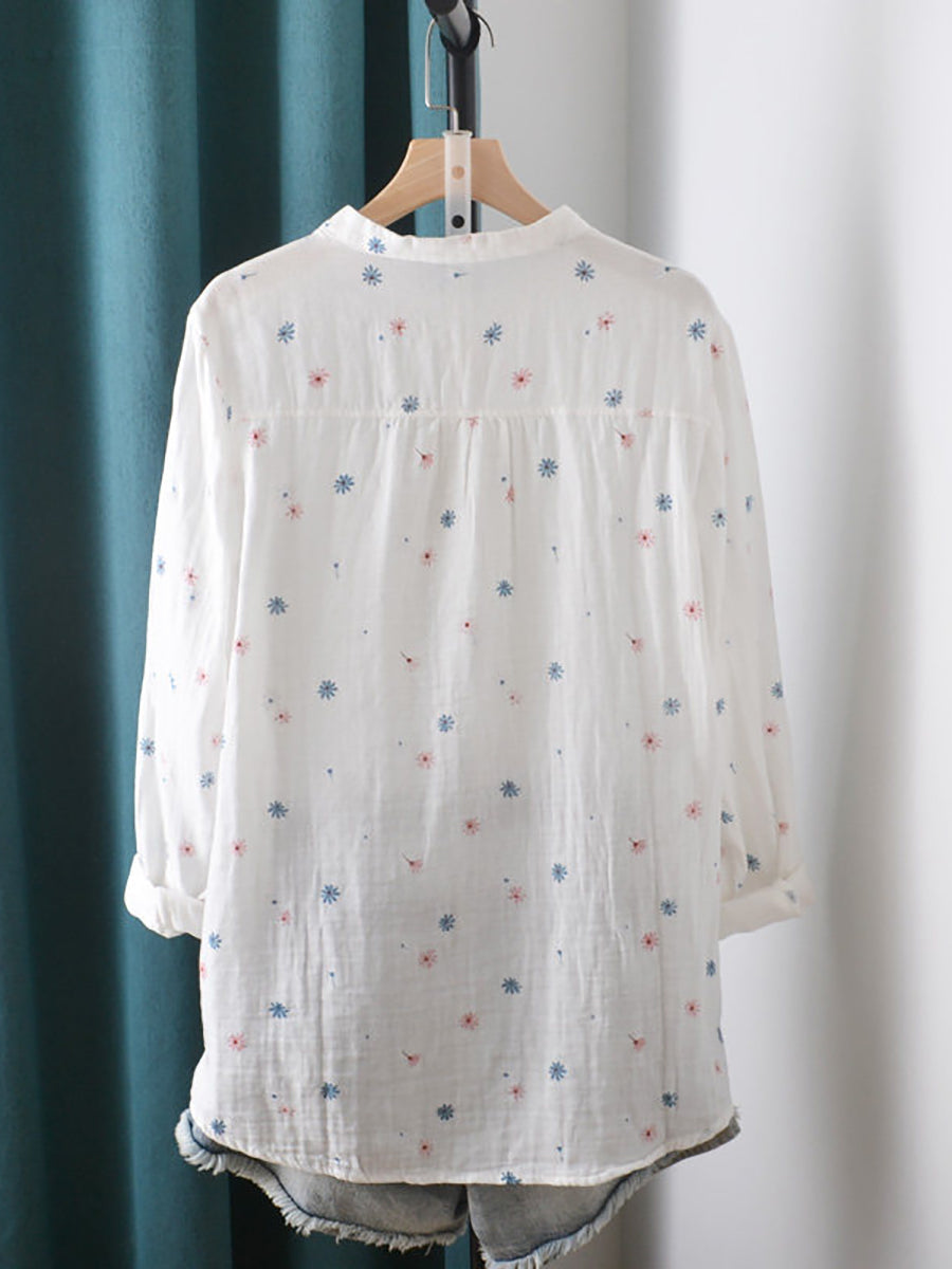 Kynara | Lente-top met bloemenprint voor dames in grote maten – Blouse met opstaande kraag