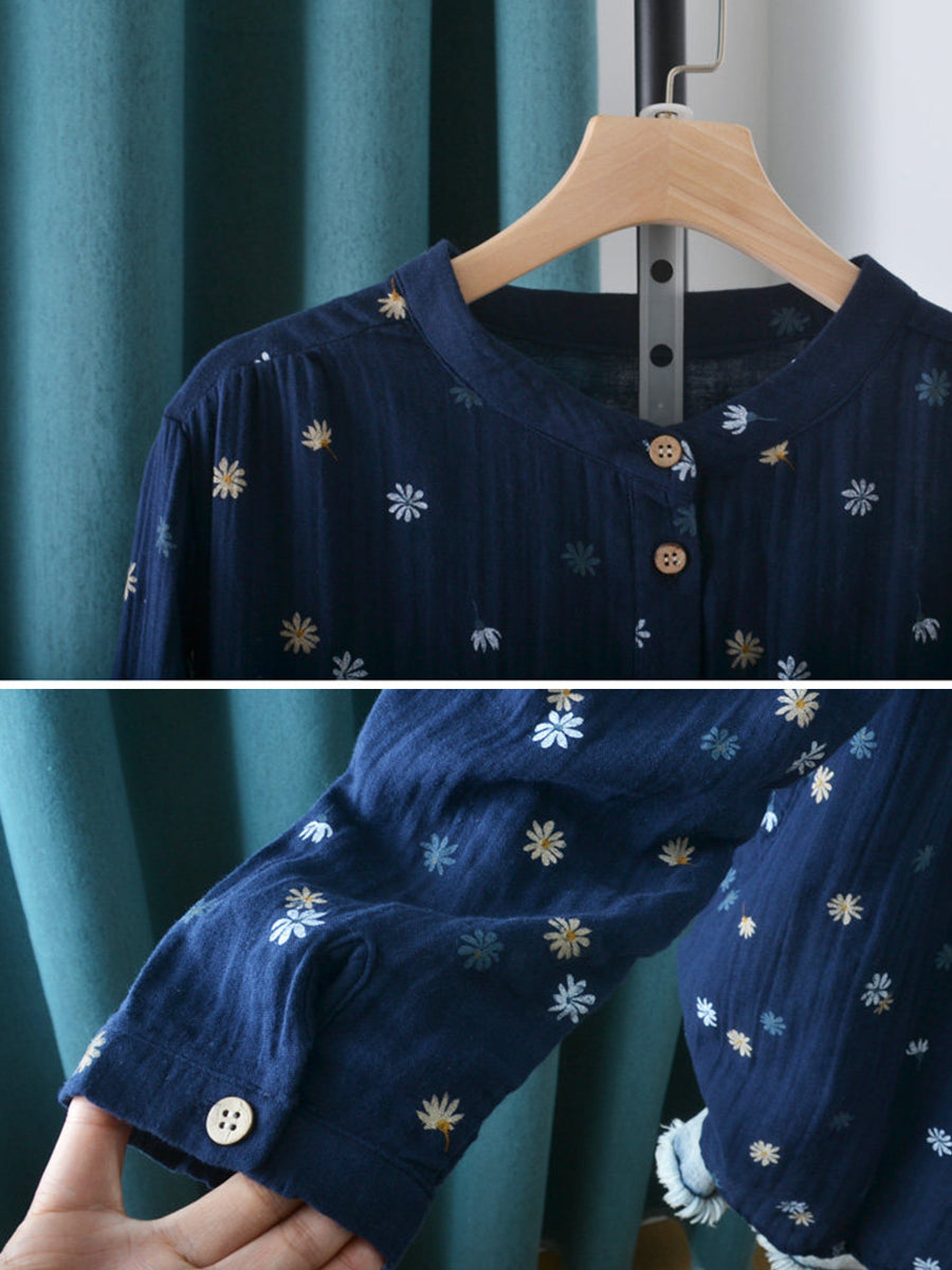 Kynara | Lente-top met bloemenprint voor dames in grote maten – Blouse met opstaande kraag