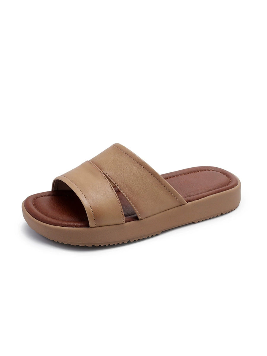 Mryelle | Zomerse leren platte sandalen voor dames – Casual, comfortabele instapsandalen
