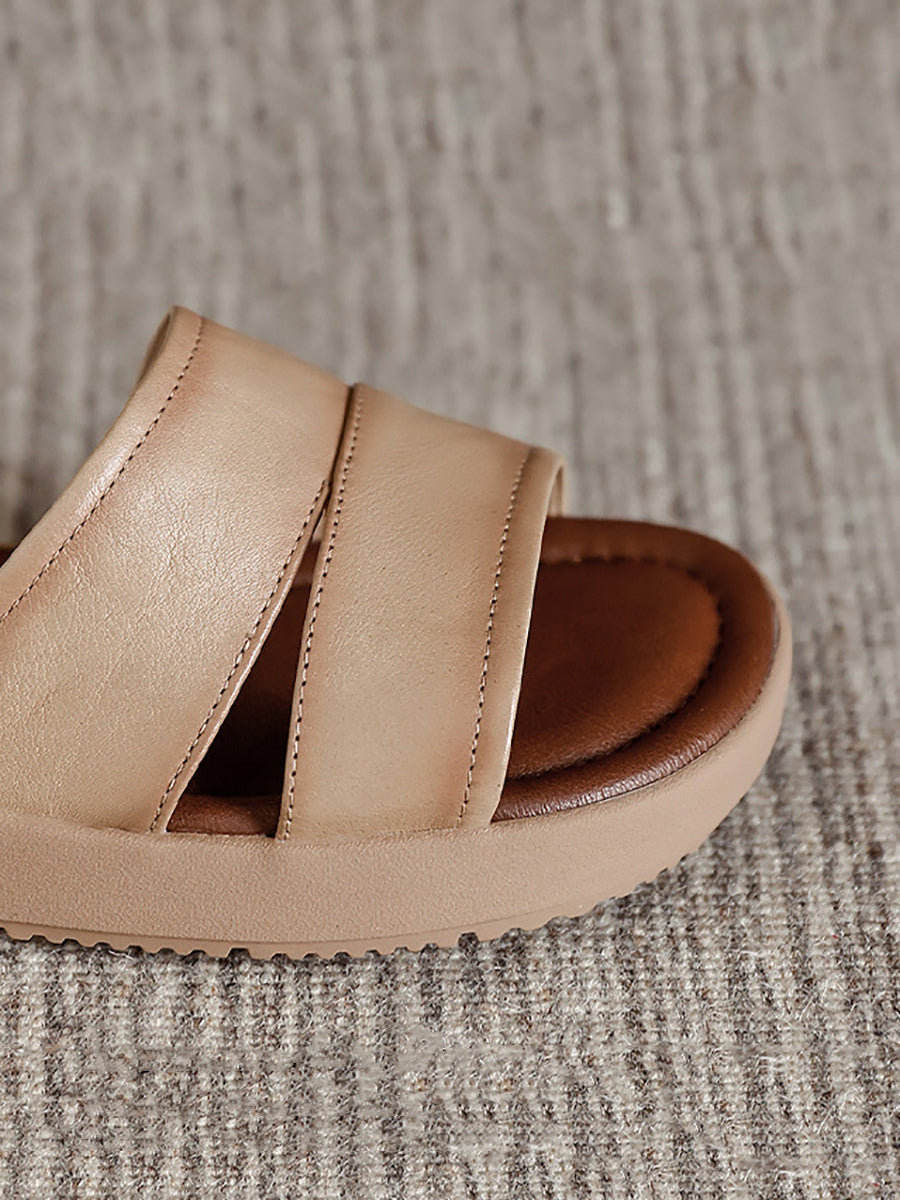 Mryelle | Zomerse leren platte sandalen voor dames – Casual, comfortabele instapsandalen