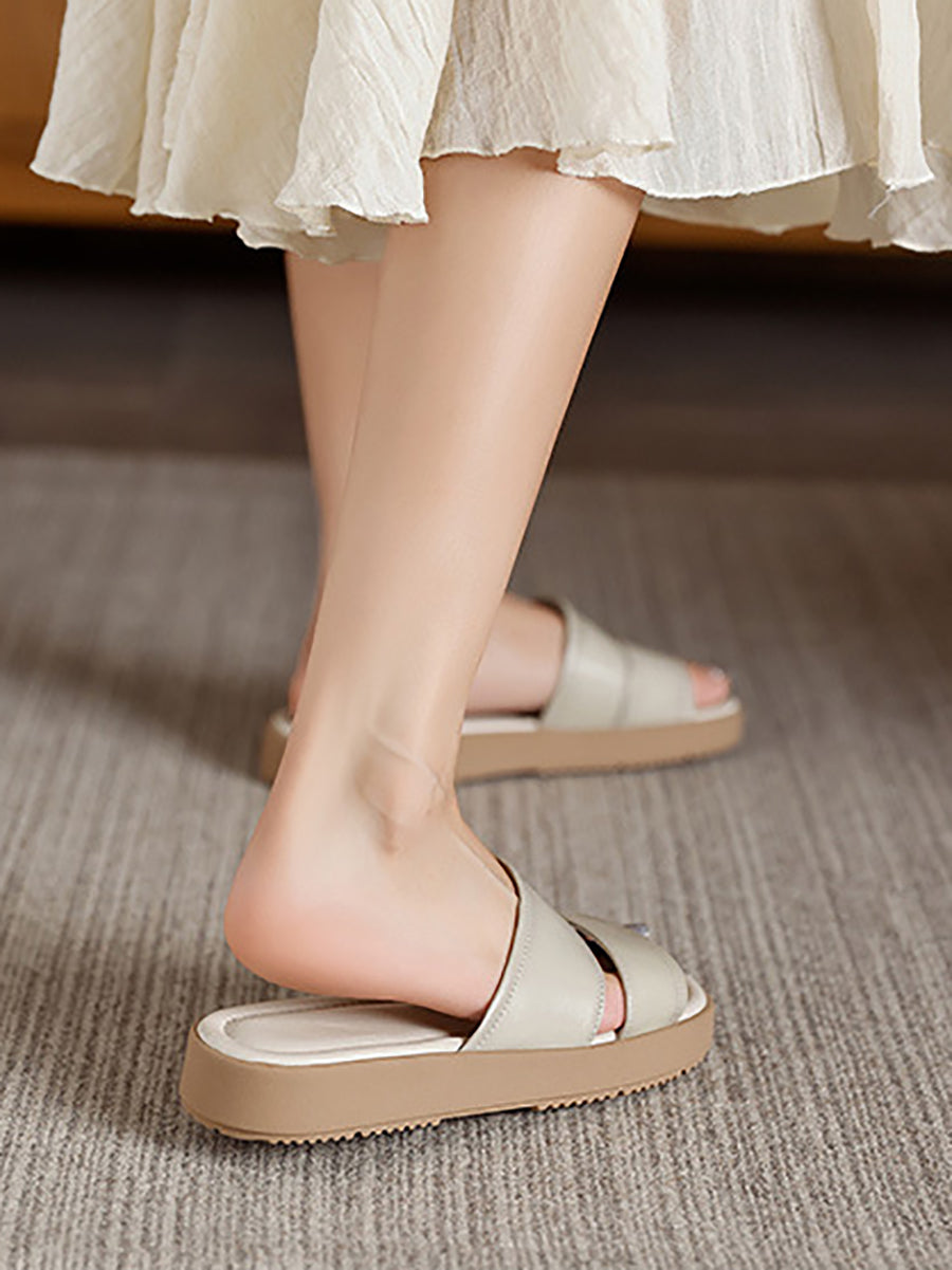 Mryelle | Zomerse leren platte sandalen voor dames – Casual, comfortabele instapsandalen