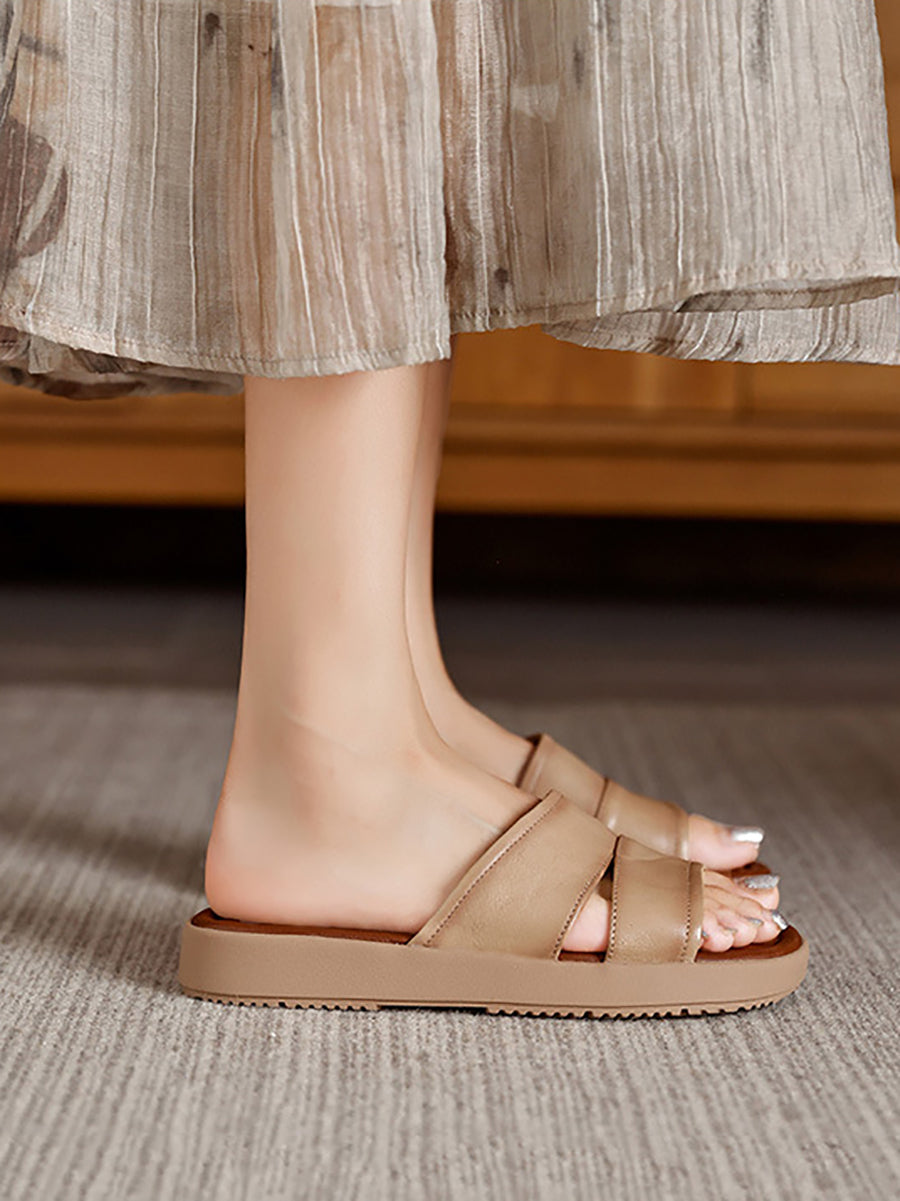 Mryelle | Zomerse leren platte sandalen voor dames – Casual, comfortabele instapsandalen