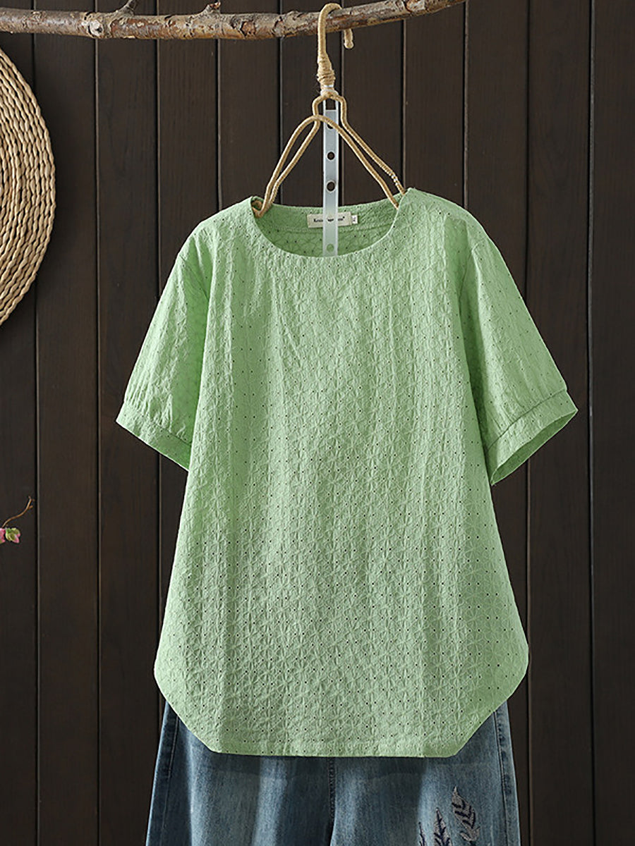 Bryelle | Zomerblouse voor dames met ronde hals van jacquardkatoen – Lichtgewicht en ademend