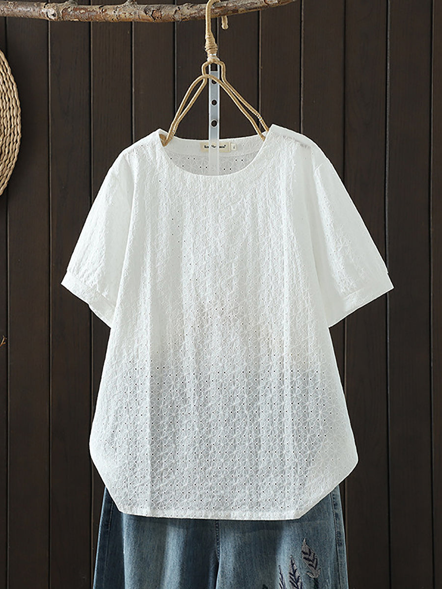 Bryelle | Zomerblouse voor dames met ronde hals van jacquardkatoen – Lichtgewicht en ademend