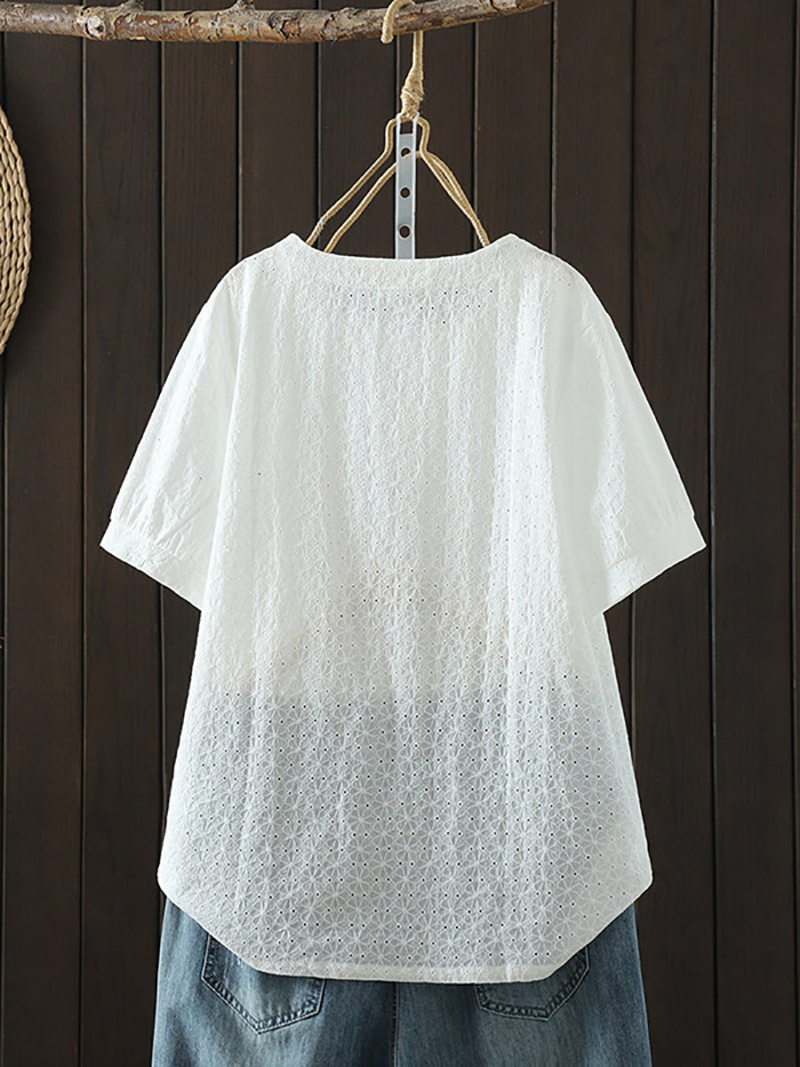 Bryelle | Zomerblouse voor dames met ronde hals van jacquardkatoen – Lichtgewicht en ademend