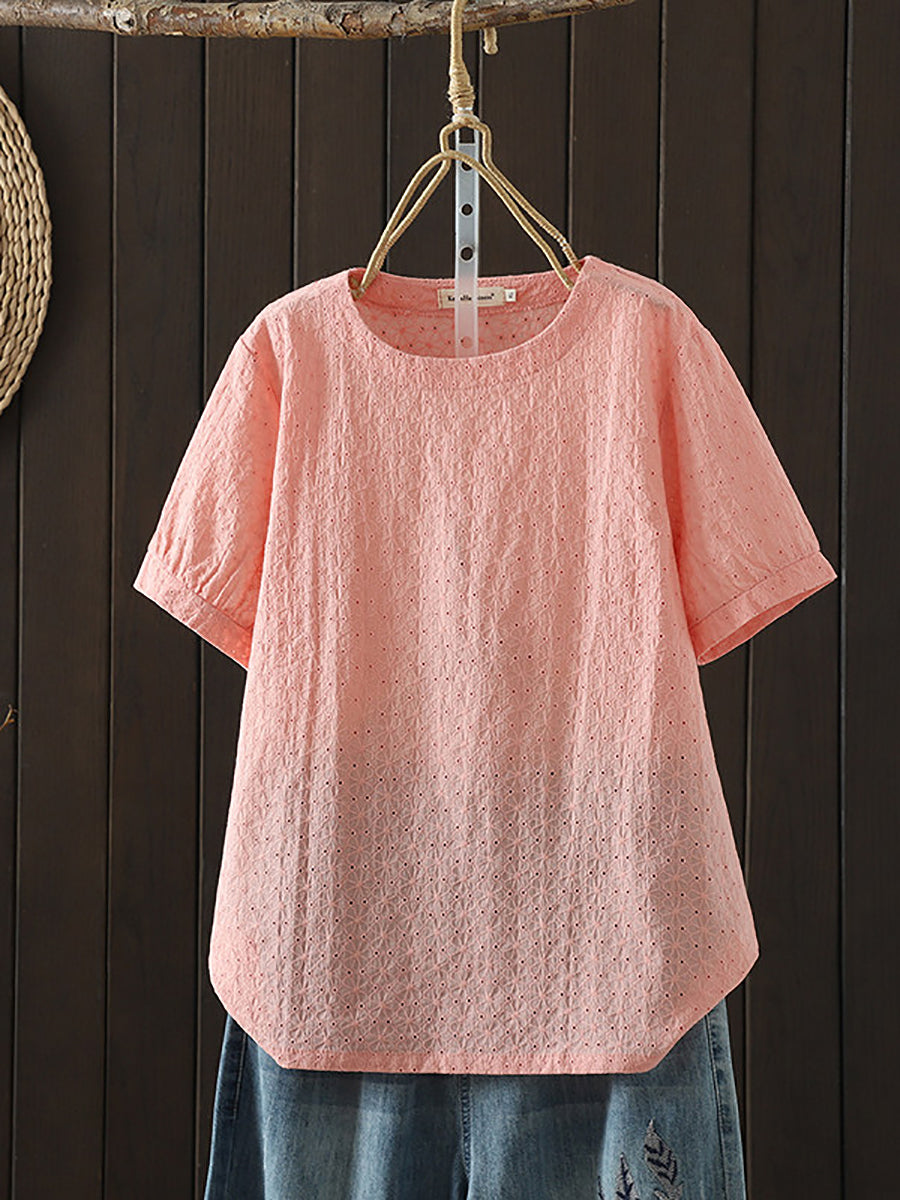Bryelle | Zomerblouse voor dames met ronde hals van jacquardkatoen – Lichtgewicht en ademend