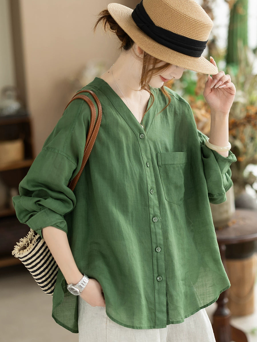 Galira | Zomerblouse voor dames met V-hals – Lichtgewicht, ademend, losvallend model, effen kleur