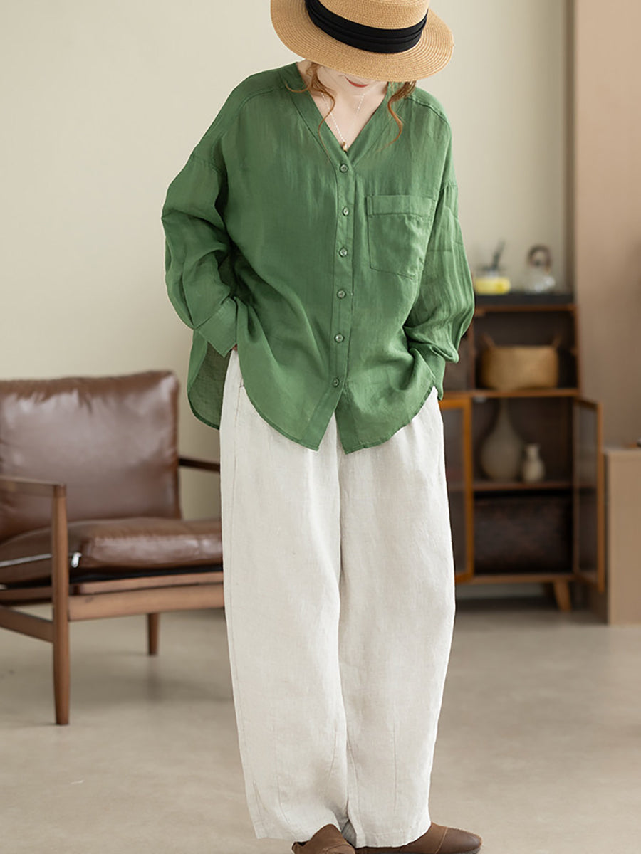 Galira | Zomerblouse voor dames met V-hals – Lichtgewicht, ademend, losvallend model, effen kleur