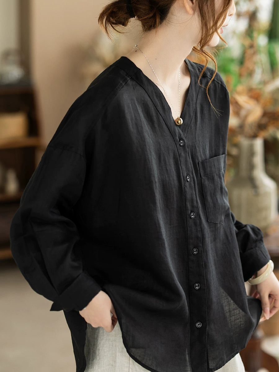Galira | Zomerblouse voor dames met V-hals – Lichtgewicht, ademend, losvallend model, effen kleur