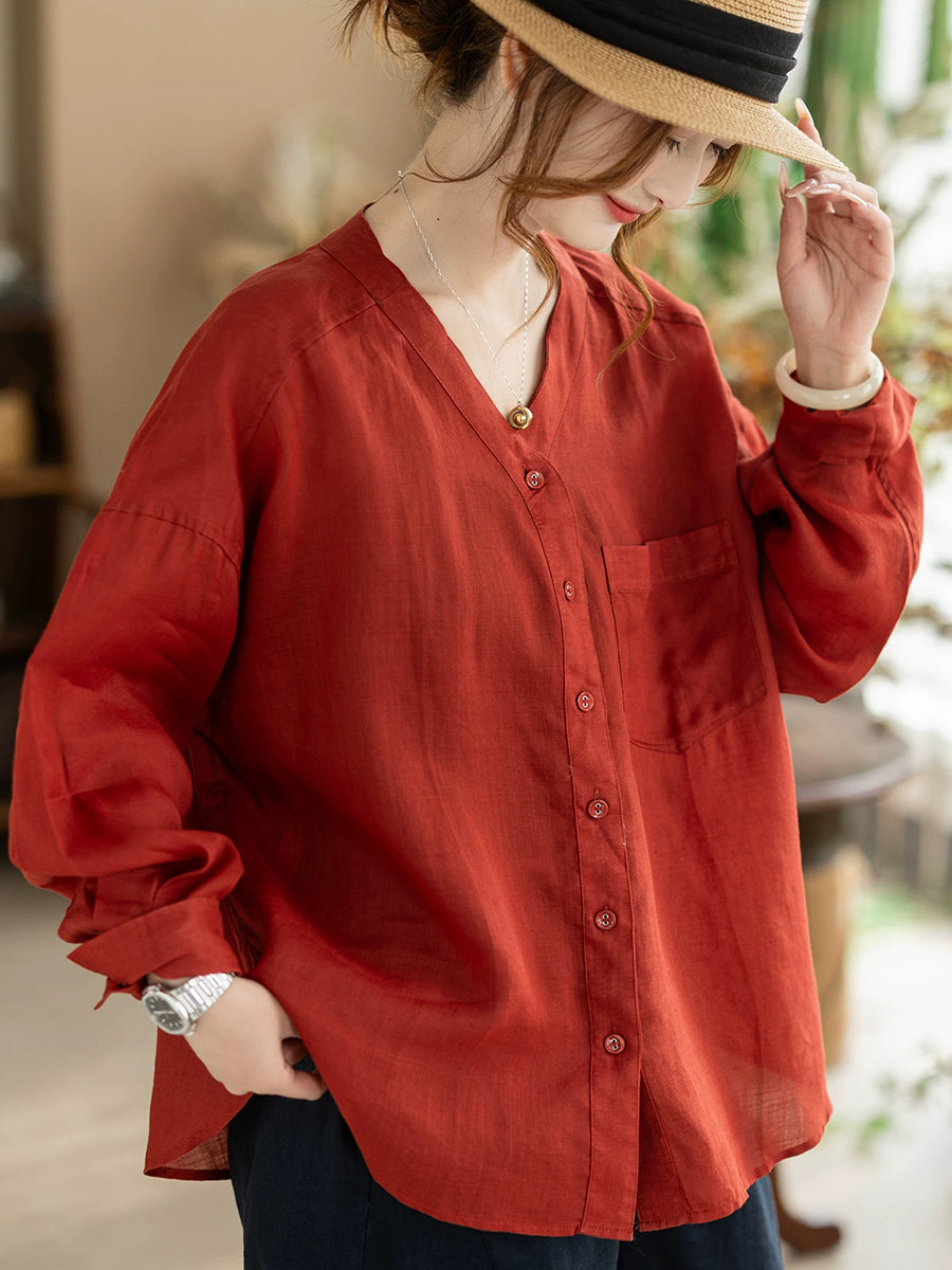 Galira | Zomerblouse voor dames met V-hals – Lichtgewicht, ademend, losvallend model, effen kleur