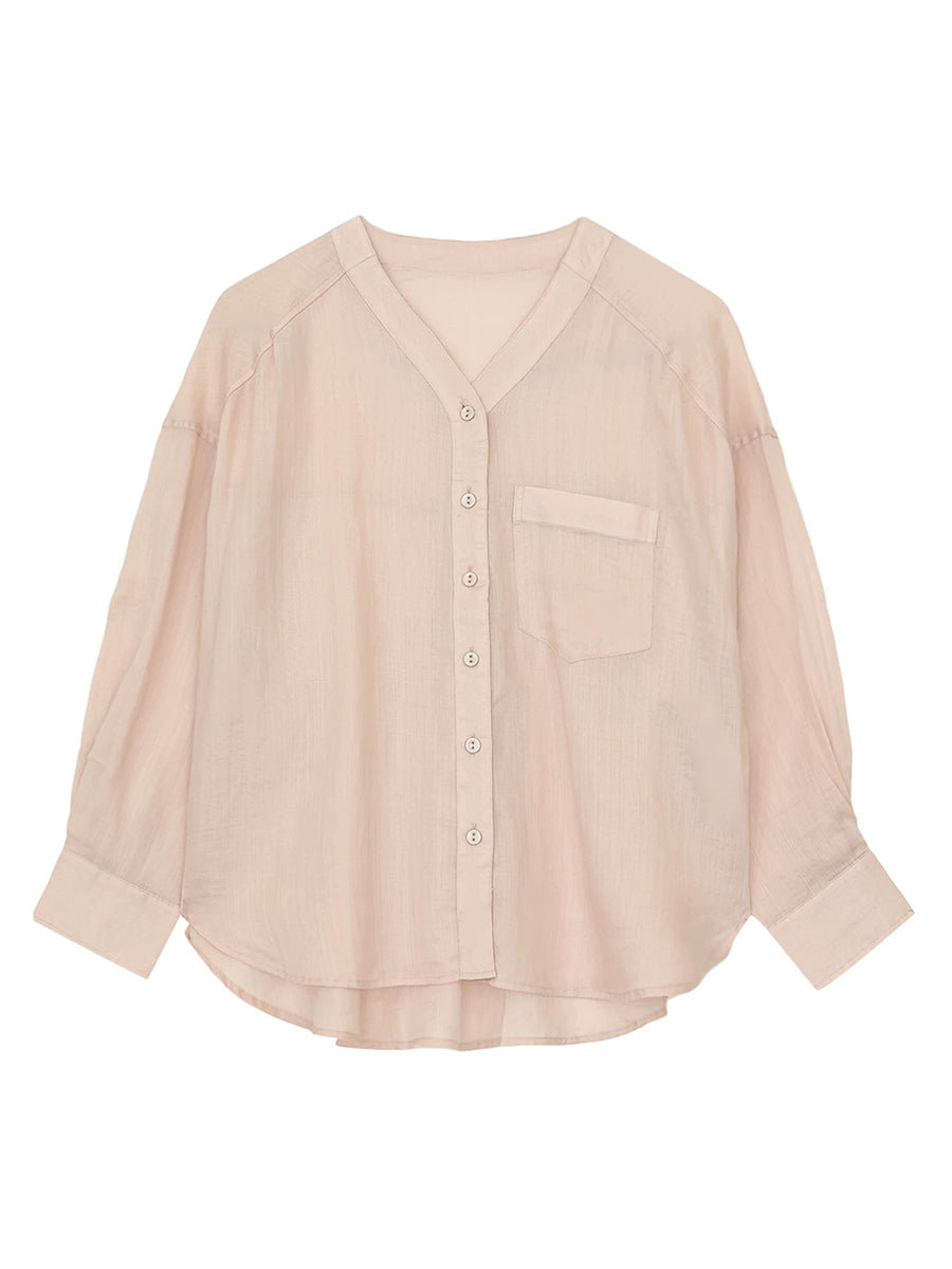 Galira | Zomerblouse voor dames met V-hals – Lichtgewicht, ademend, losvallend model, effen kleur