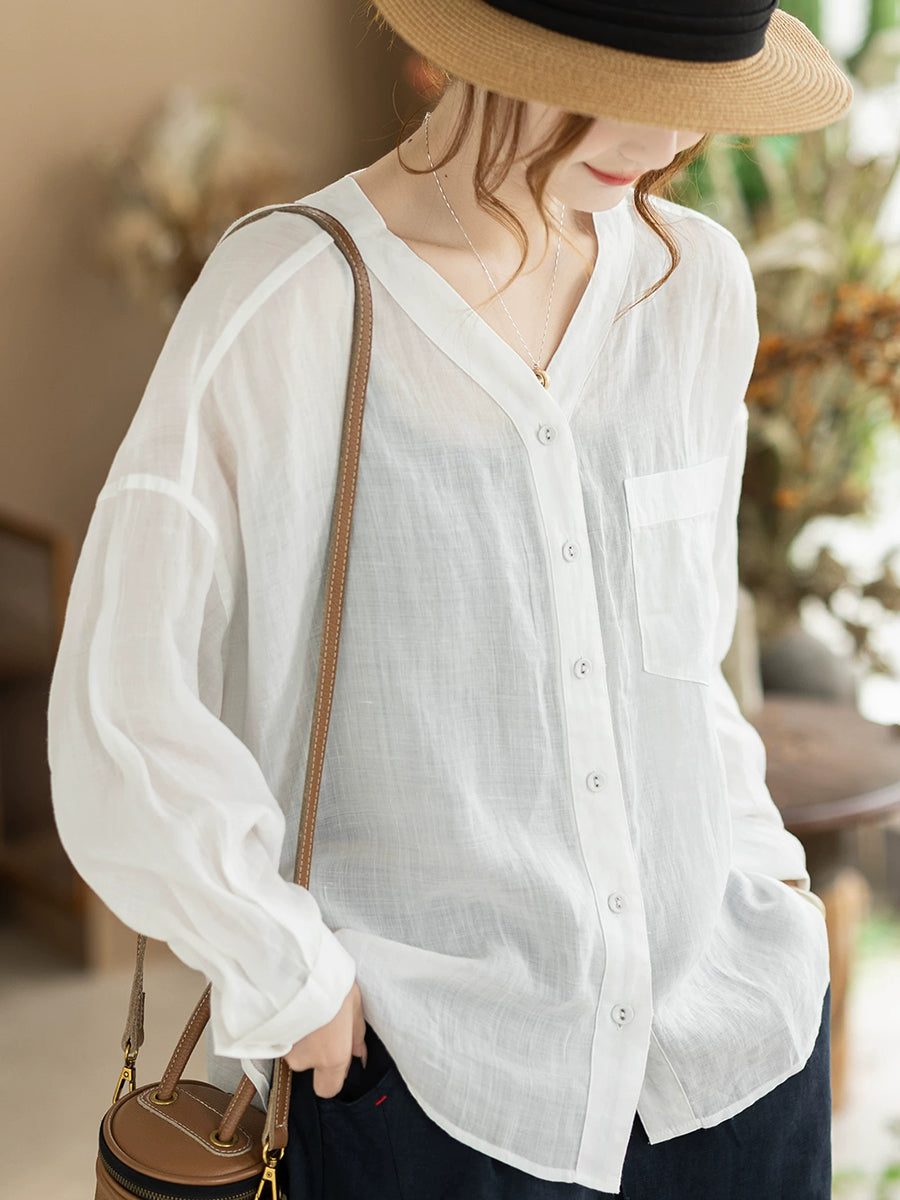 Galira | Zomerblouse voor dames met V-hals – Lichtgewicht, ademend, losvallend model, effen kleur
