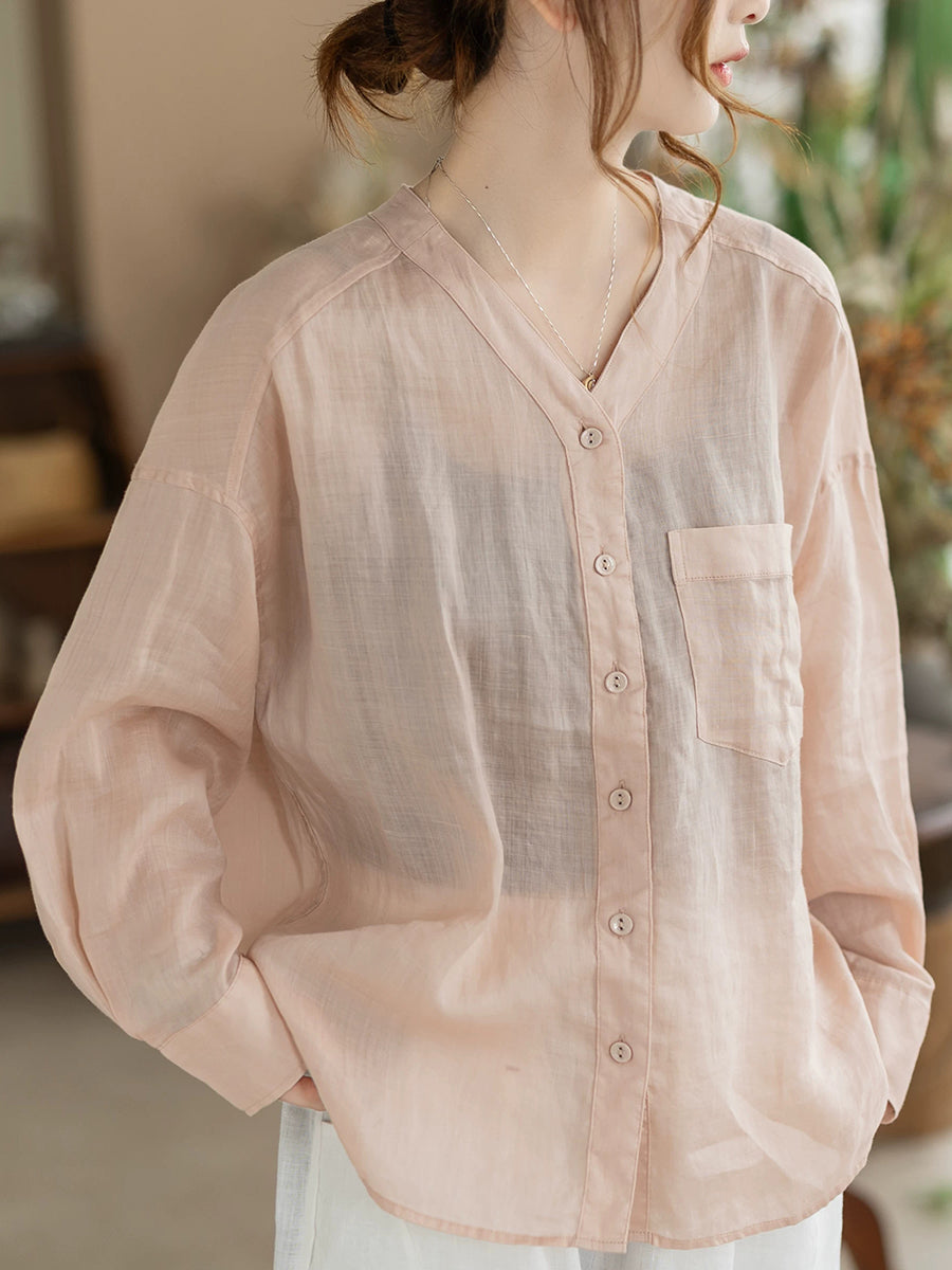 Galira | Zomerblouse voor dames met V-hals – Lichtgewicht, ademend, losvallend model, effen kleur