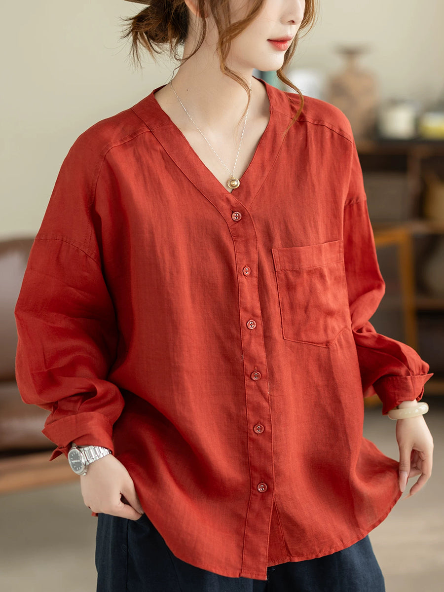 Galira | Zomerblouse voor dames met V-hals – Lichtgewicht, ademend, losvallend model, effen kleur