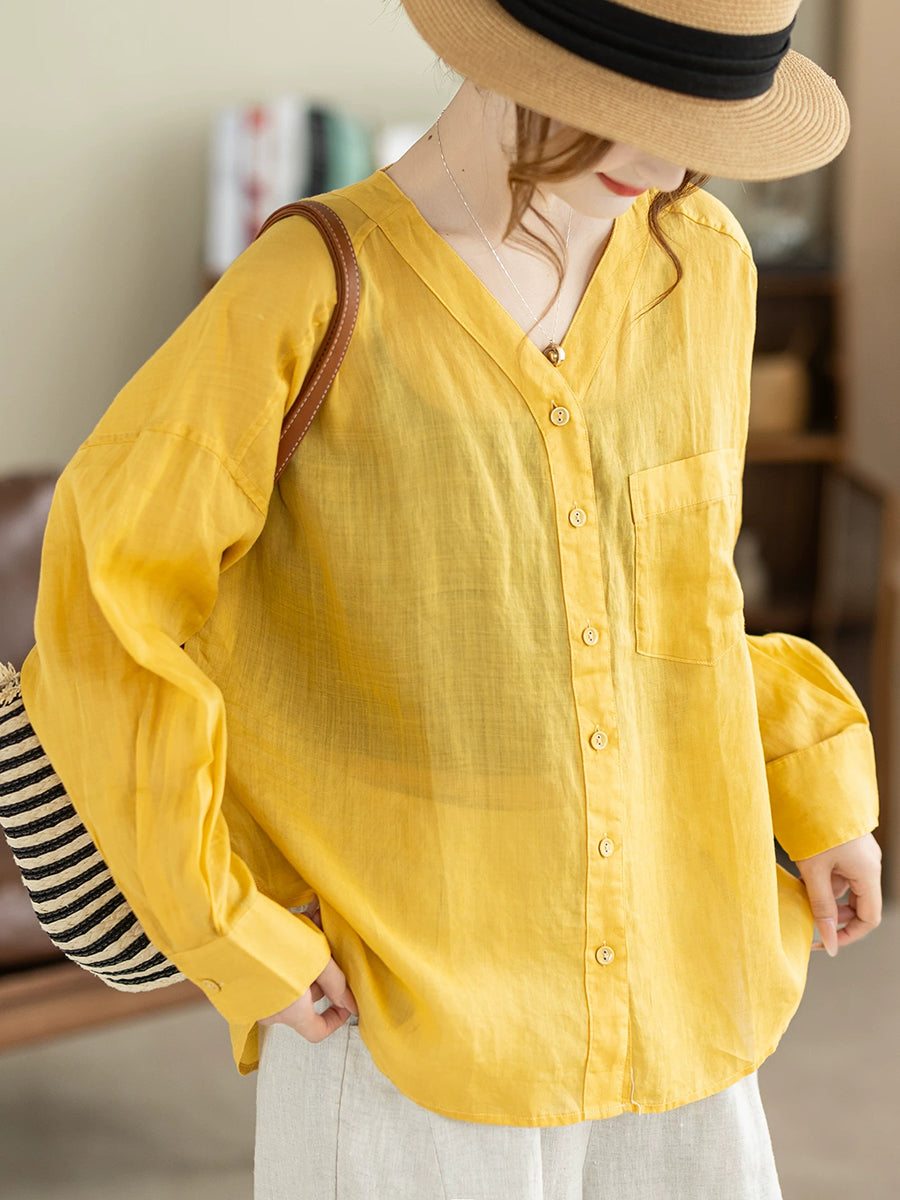 Galira | Zomerblouse voor dames met V-hals – Lichtgewicht, ademend, losvallend model, effen kleur