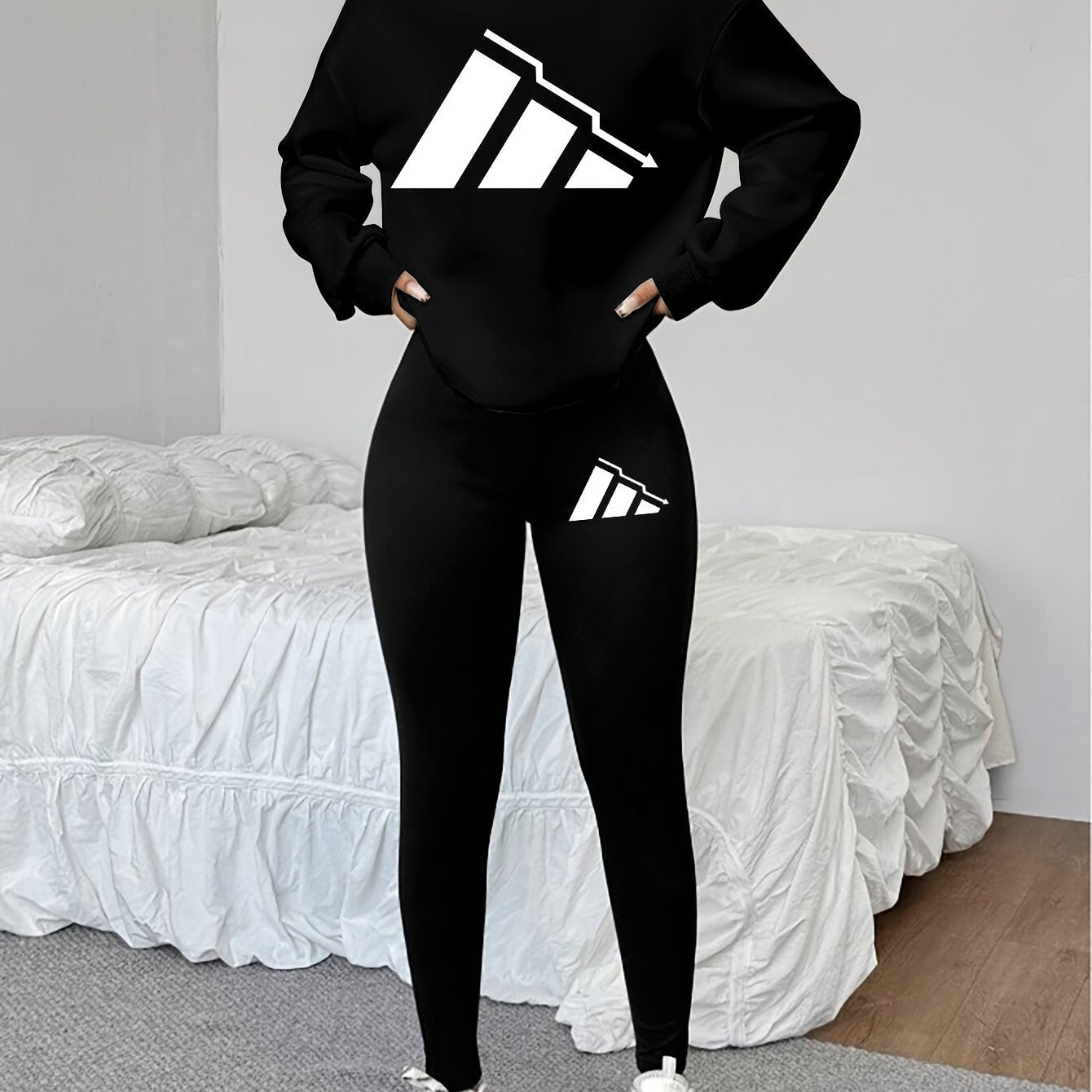 Elvanys | 2-delige set voor dames bestaande uit een sweatshirt en legging – Comfortabele outfit met ronde hals en lange mouwen voor de herfst/winter