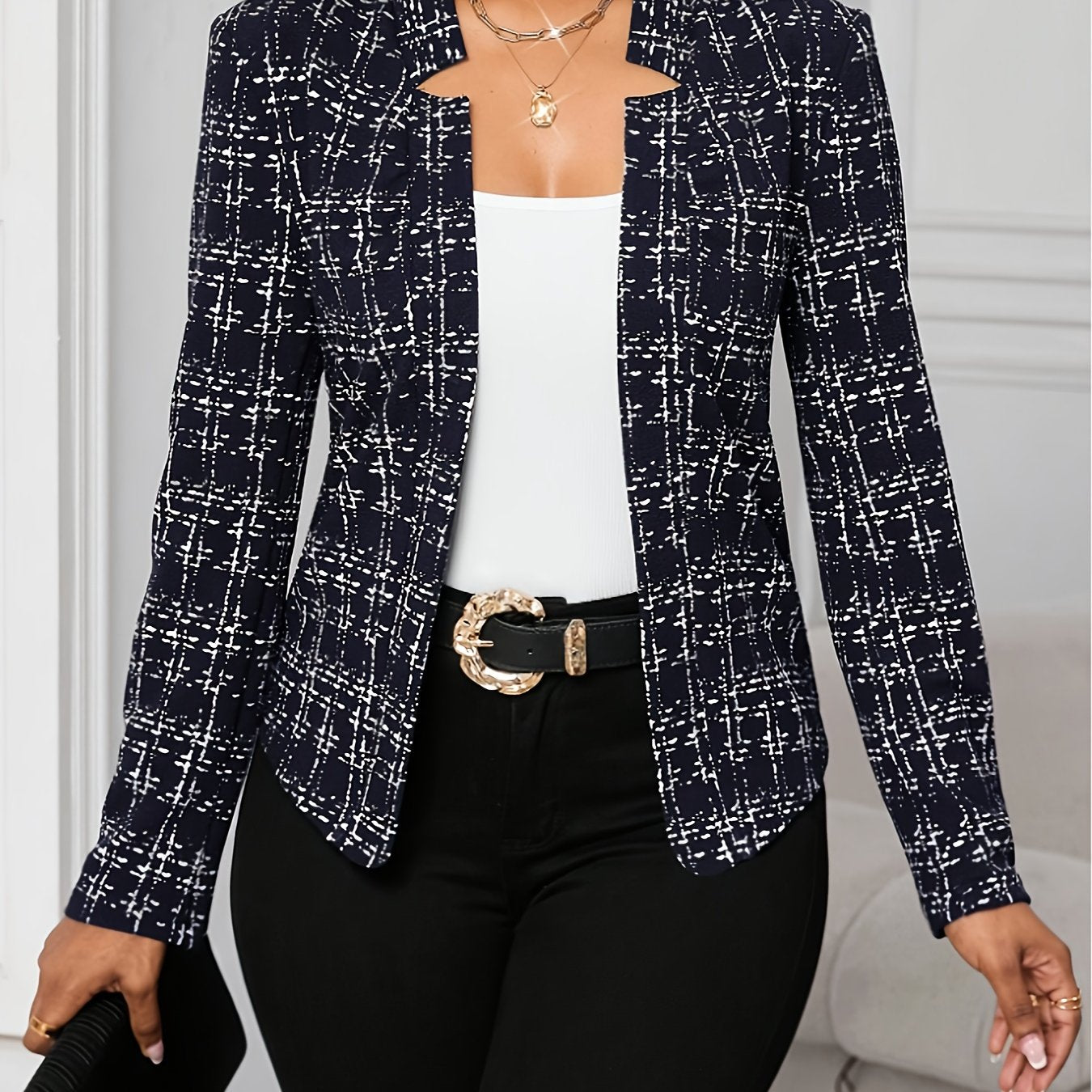 Elsinore | Manteau léger à carreaux pour femme – motif pied-de-poule, vêtement d'extérieur décontracté et élégant