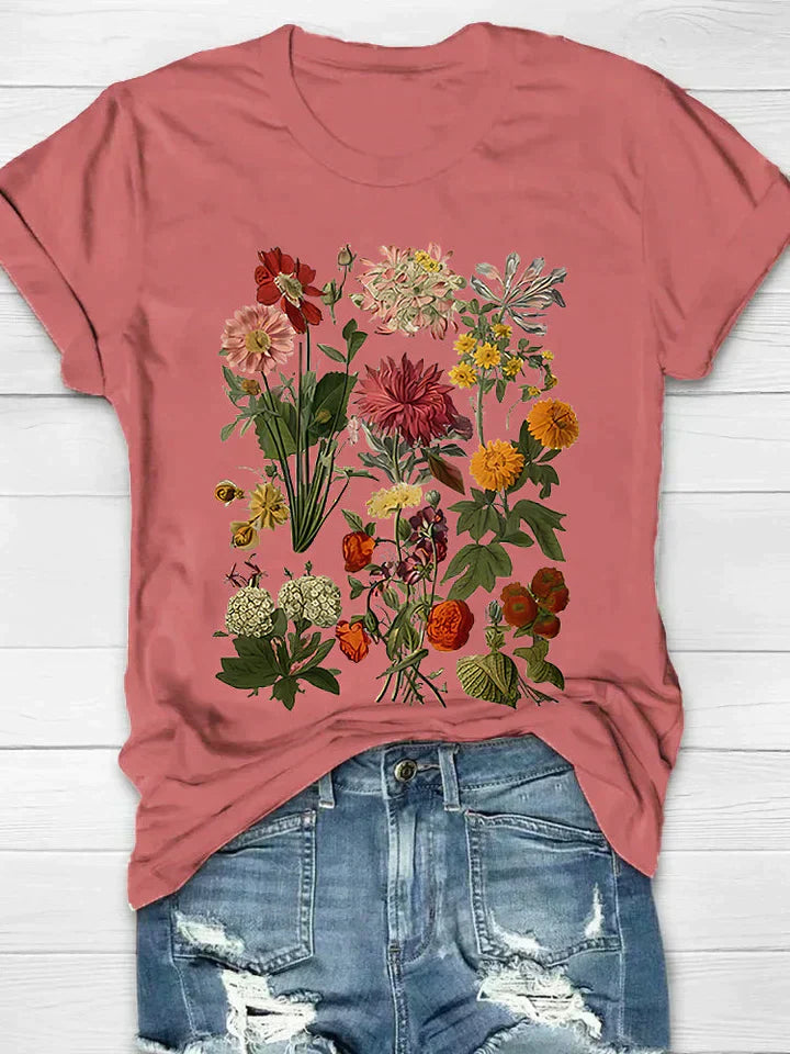 Ravielle | Dames Retro T-shirt met Bloemenprint – Vintage Zomer Top met Korte Mouwen