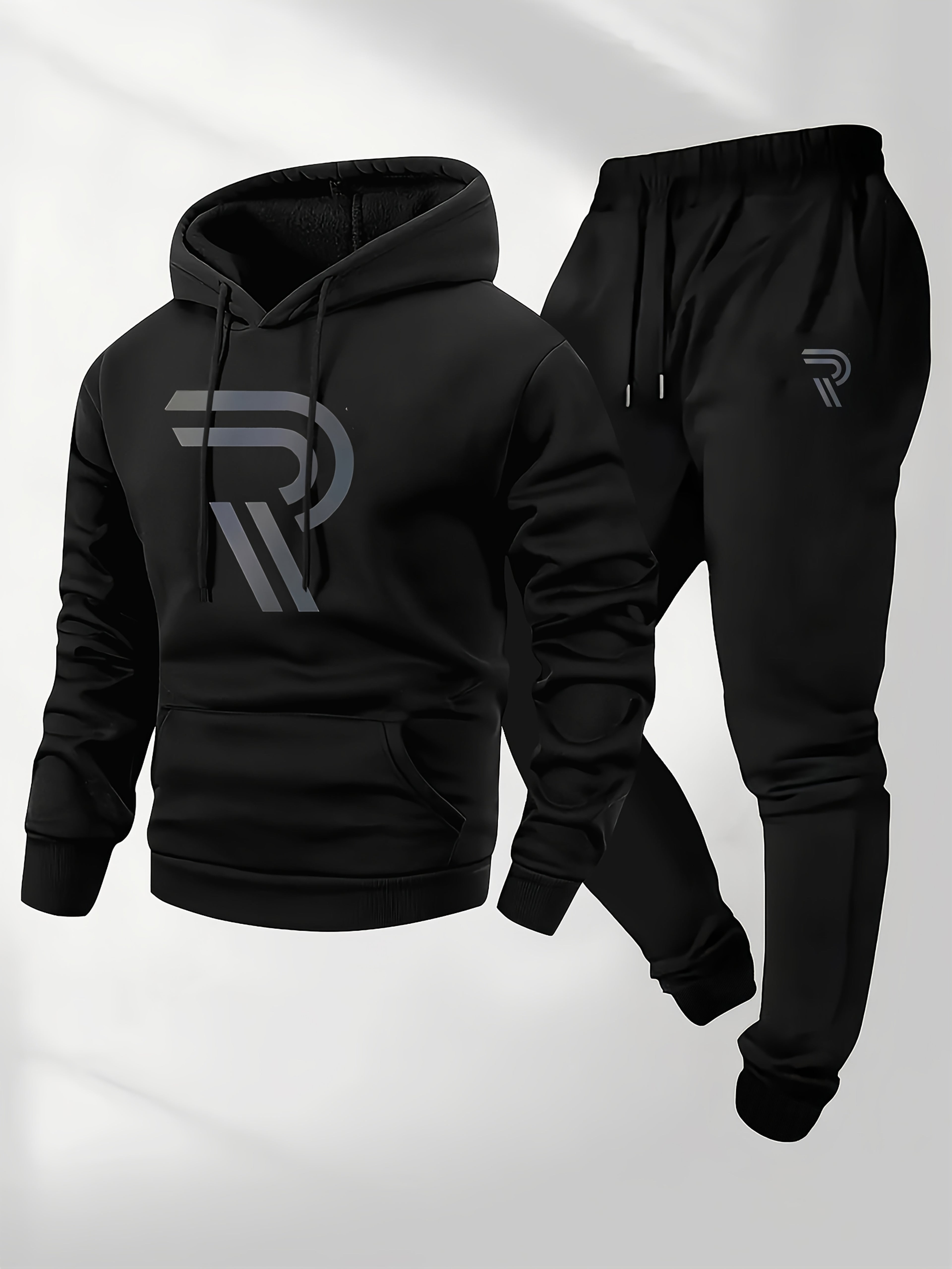 Knudsen | Ensemble de survêtement homme : sweat à capuche et pantalon – Logo « R », style décontracté, automne/hiver