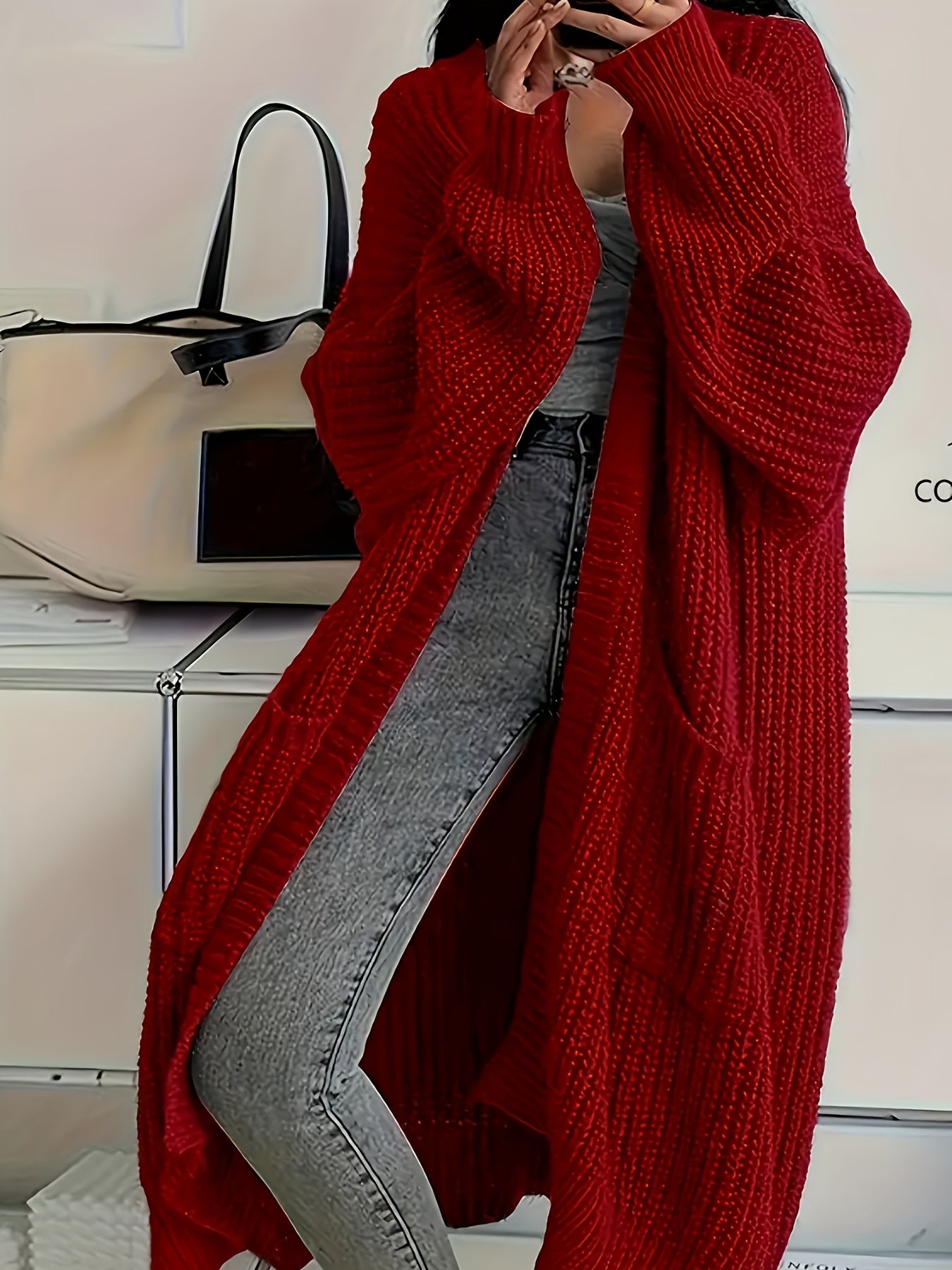 Myvessa | Langer Strickcardigan für Damen – offener, Oversize-Schnitt, lässiger Pullover für Herbst und Winter