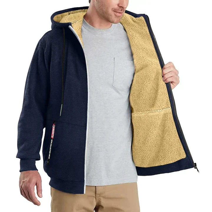 Quillon | Sweat à capuche polaire pour homme avec fermeture éclair et doublure en peau de mouton – Veste d'hiver chaude et décontractée