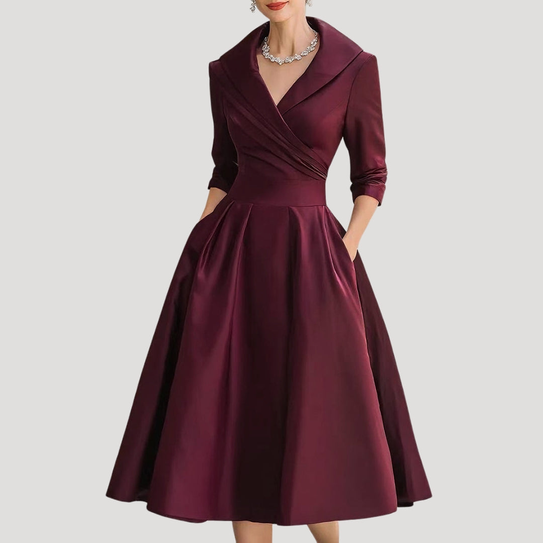 Sylvera | Dames Klassieke Wrap Midi Jurk – Elegante Lente Outfit, Kantoor- & Feestkleding