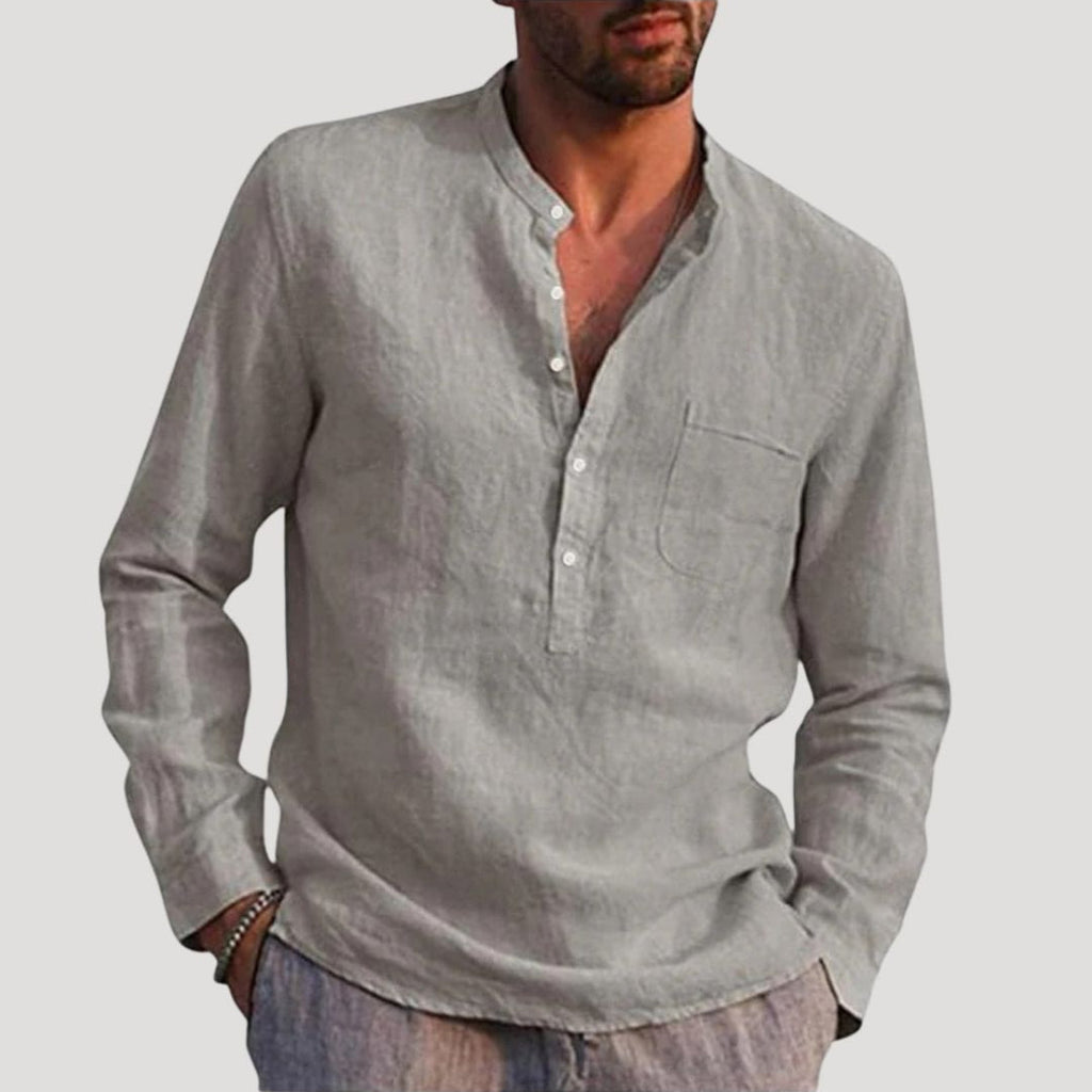 Kaelorix | Heren Linnen Overhemd met Grandad-Kraag – Lange Mouwen, Casual Zomer, Licht & Ademend